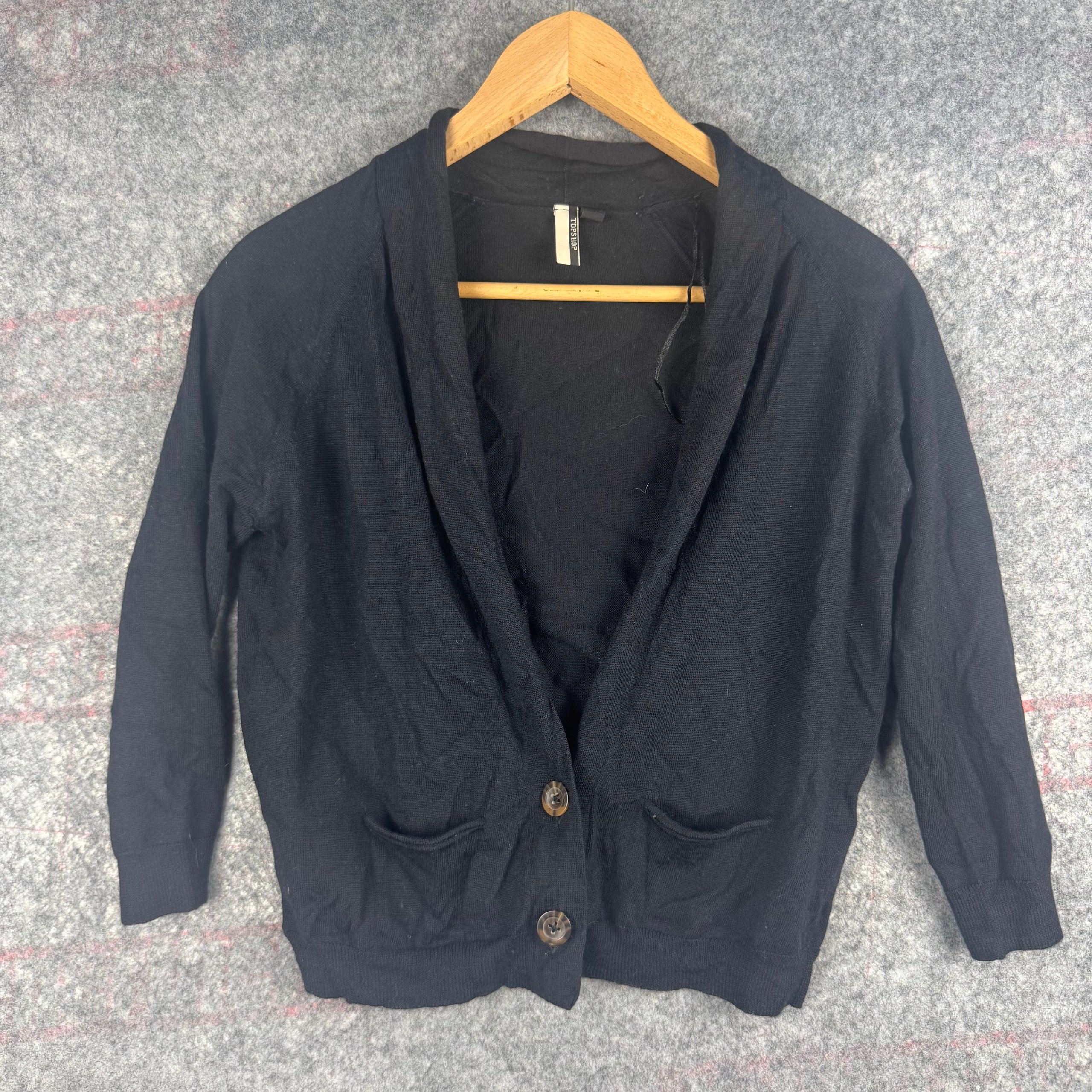 Y2K Topshop Black Shawl Collar Button Cardigan UK 8