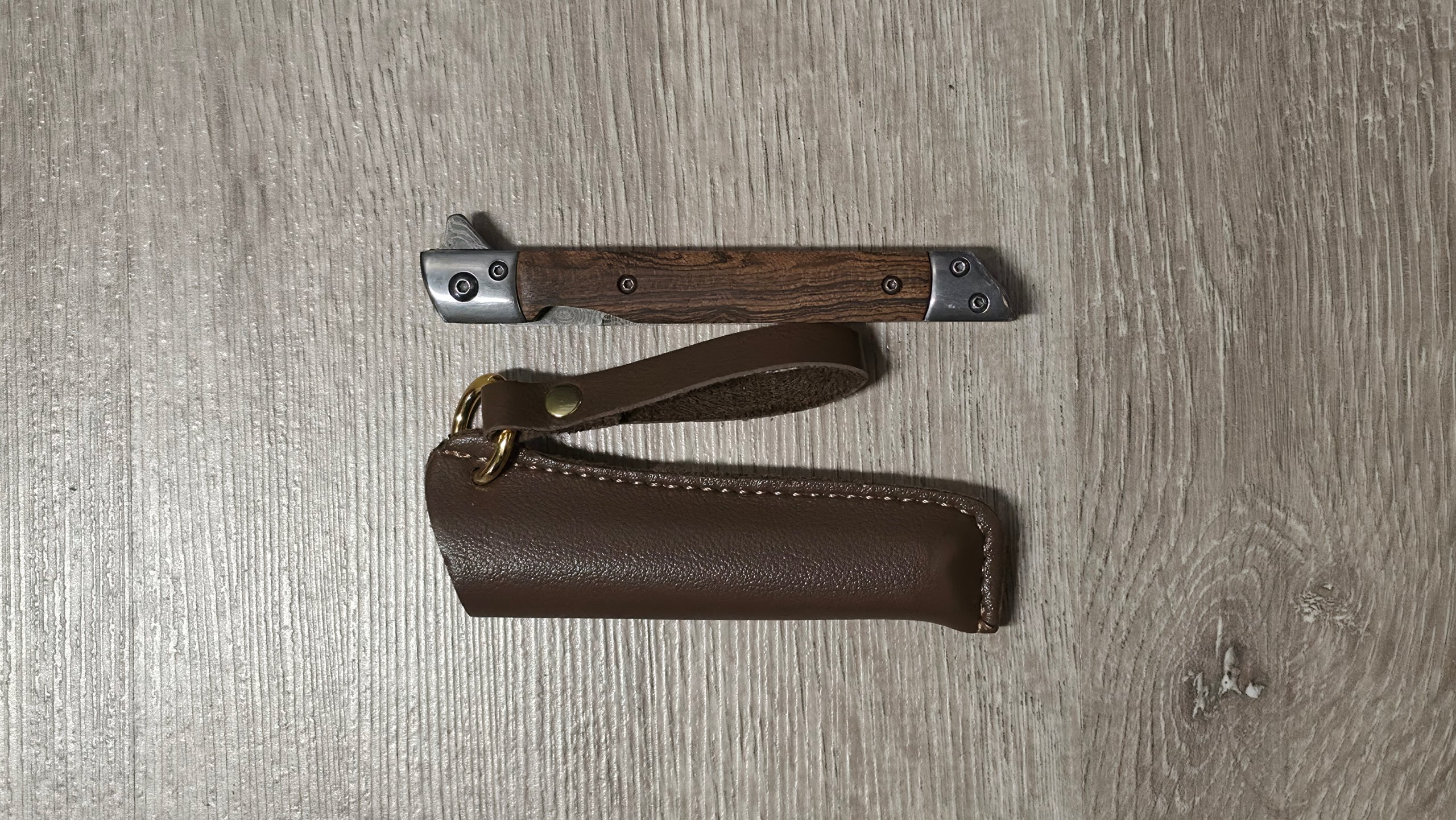 Klappmesser mit Holzgriff und Lederscheide Braun & Holz Brandneu image 2