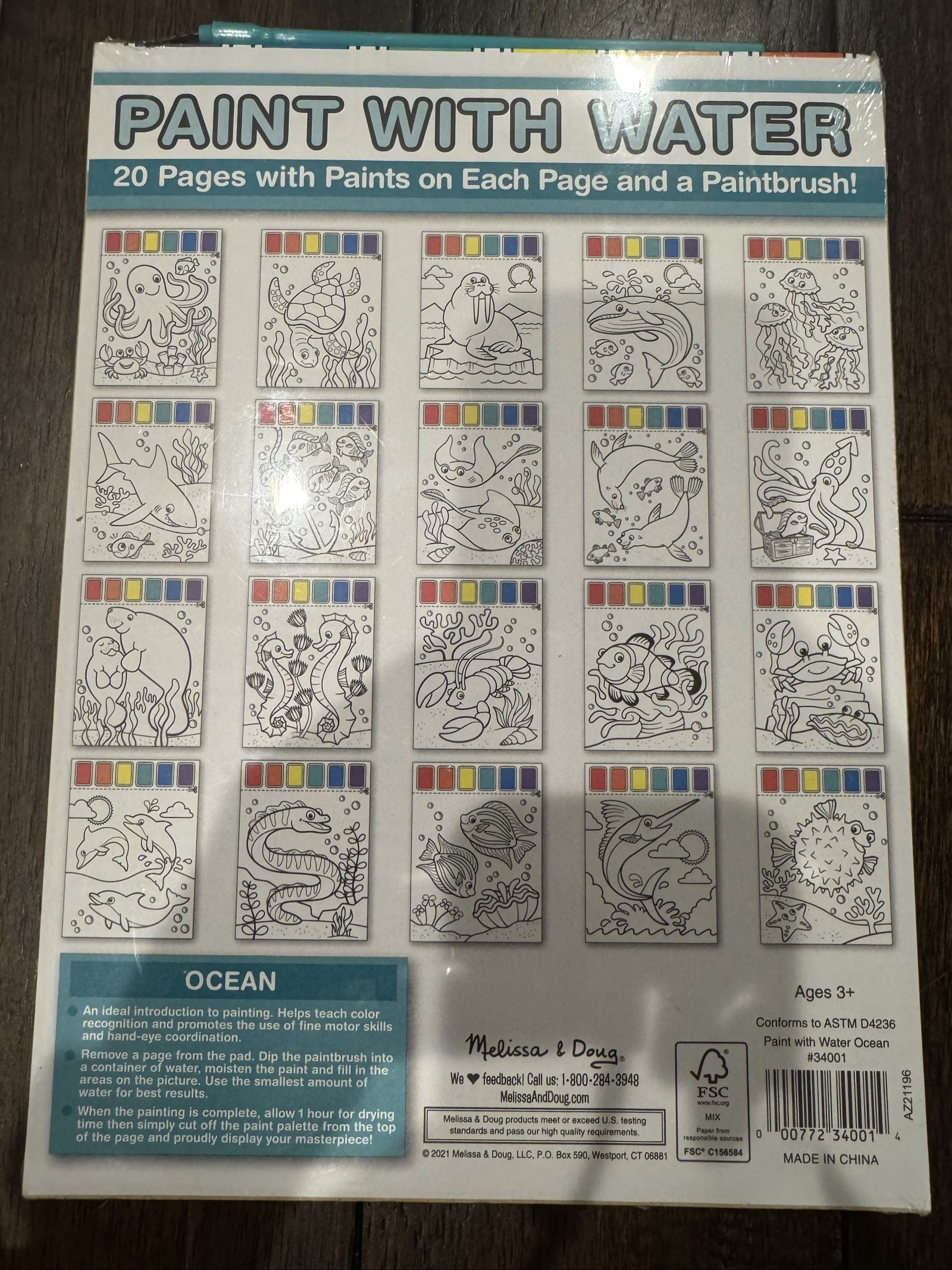 New Melissa & Doug Paint With Water Ocean Activity Book – 20 Pages & Paintbrush image 2