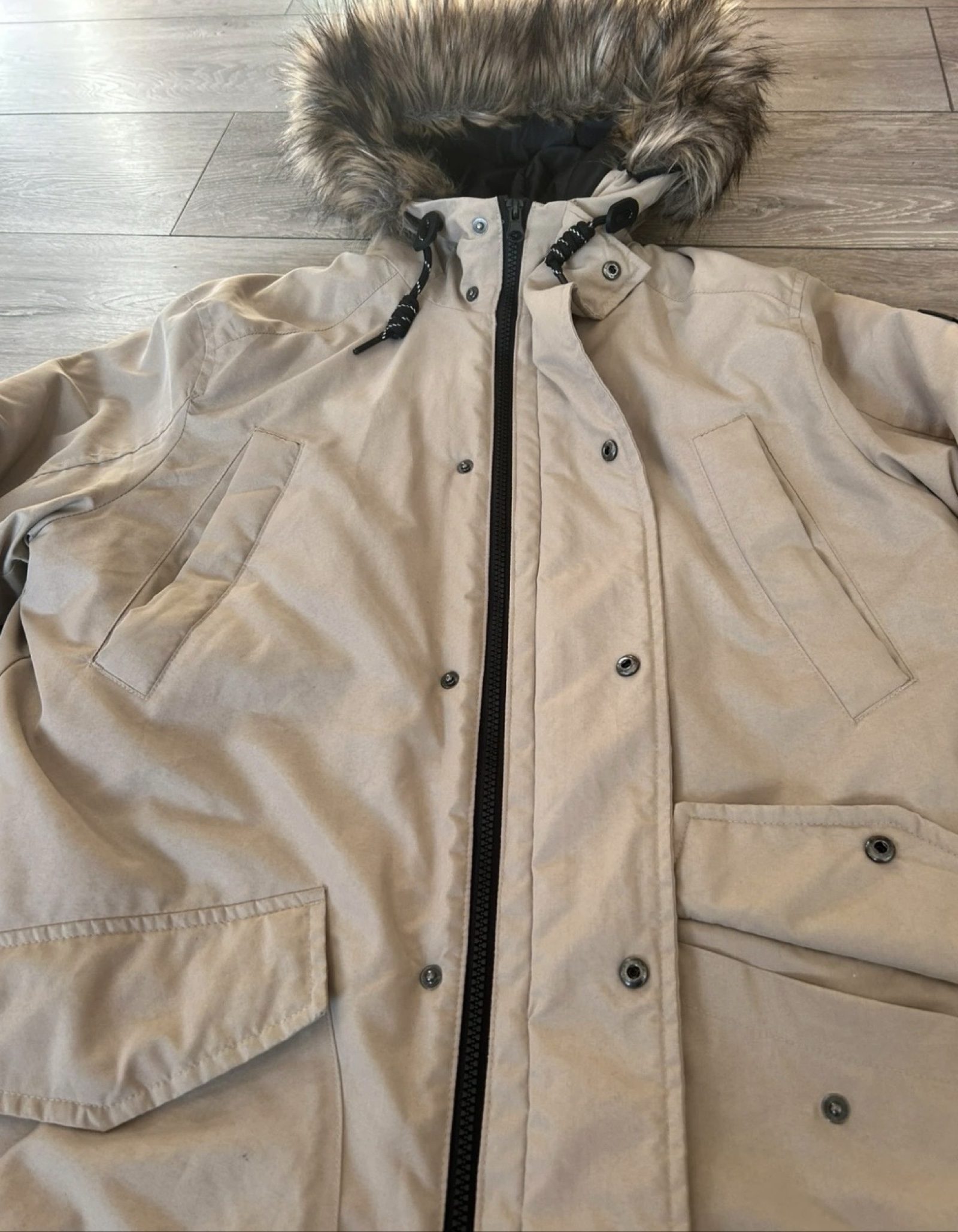 Jack & Jones Beige Faux Fur Hooded Parka Coat Small image 6