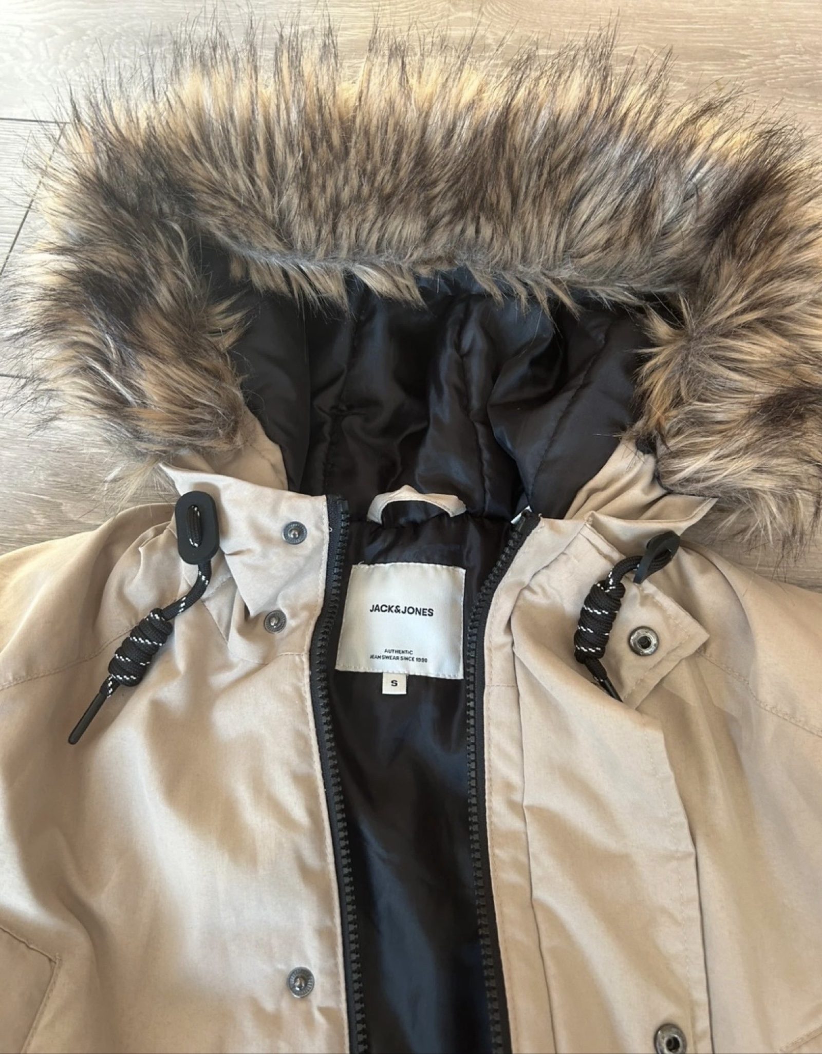 Jack & Jones Beige Faux Fur Hooded Parka Coat Small image 8