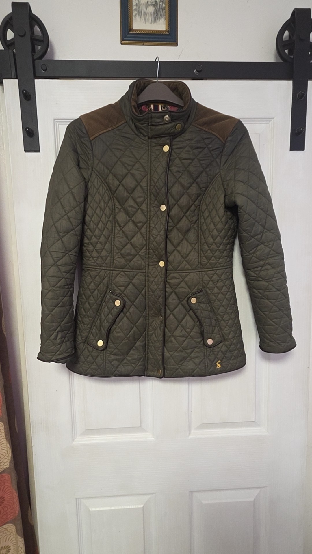 Joules Women Green Quilted Jacket UK 12 Floral Lining Countryside Heritage image 2