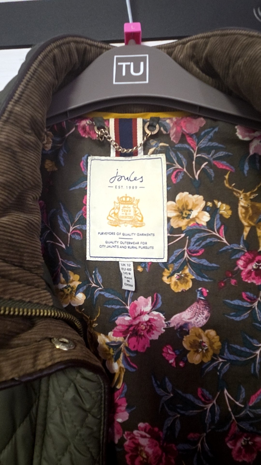Joules Women Green Quilted Jacket UK 12 Floral Lining Countryside Heritage image 7