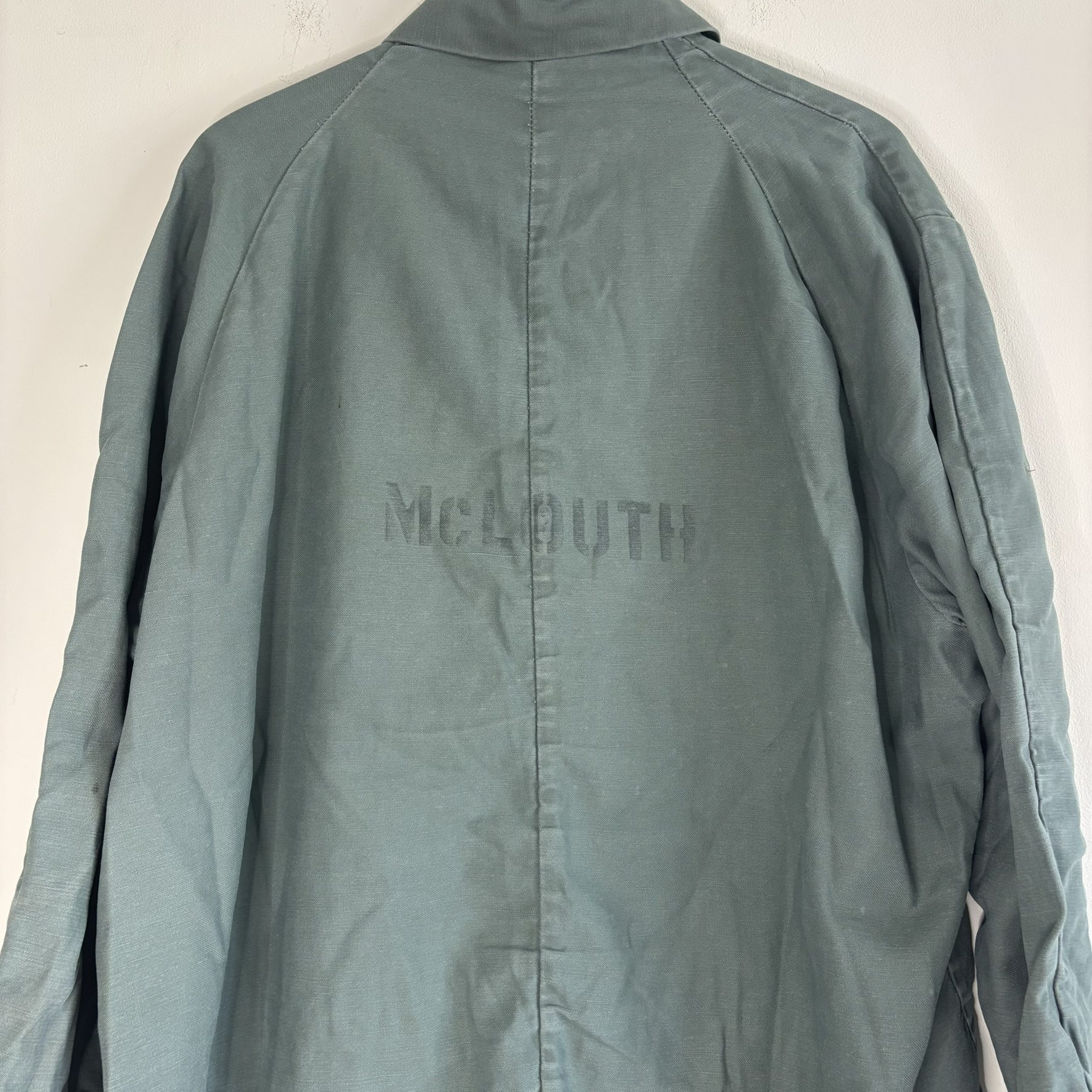 Vintage 60s 70s Sager Glove Green Cotton Work Jacket Snap Front Stencilled XL image 7