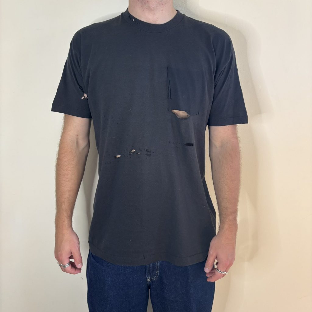 Vintage 60s 70s Single Stitch Thrashed Faded Black Ghost Pocket Tee Shirt