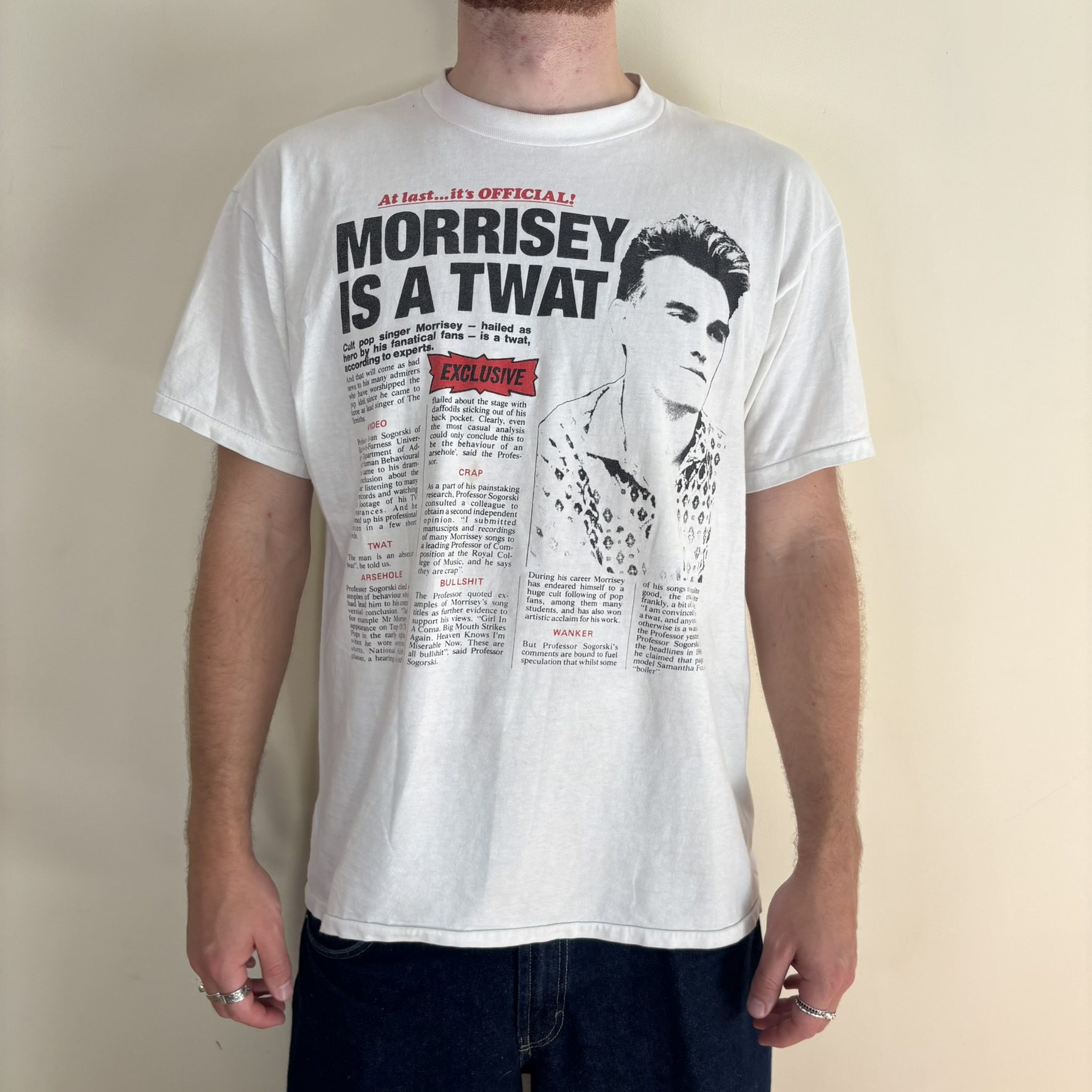 Vintage Morrissey Is A Twat Viz Parody T Shirt Oneita XL Smiths 80s 90s Tabloid