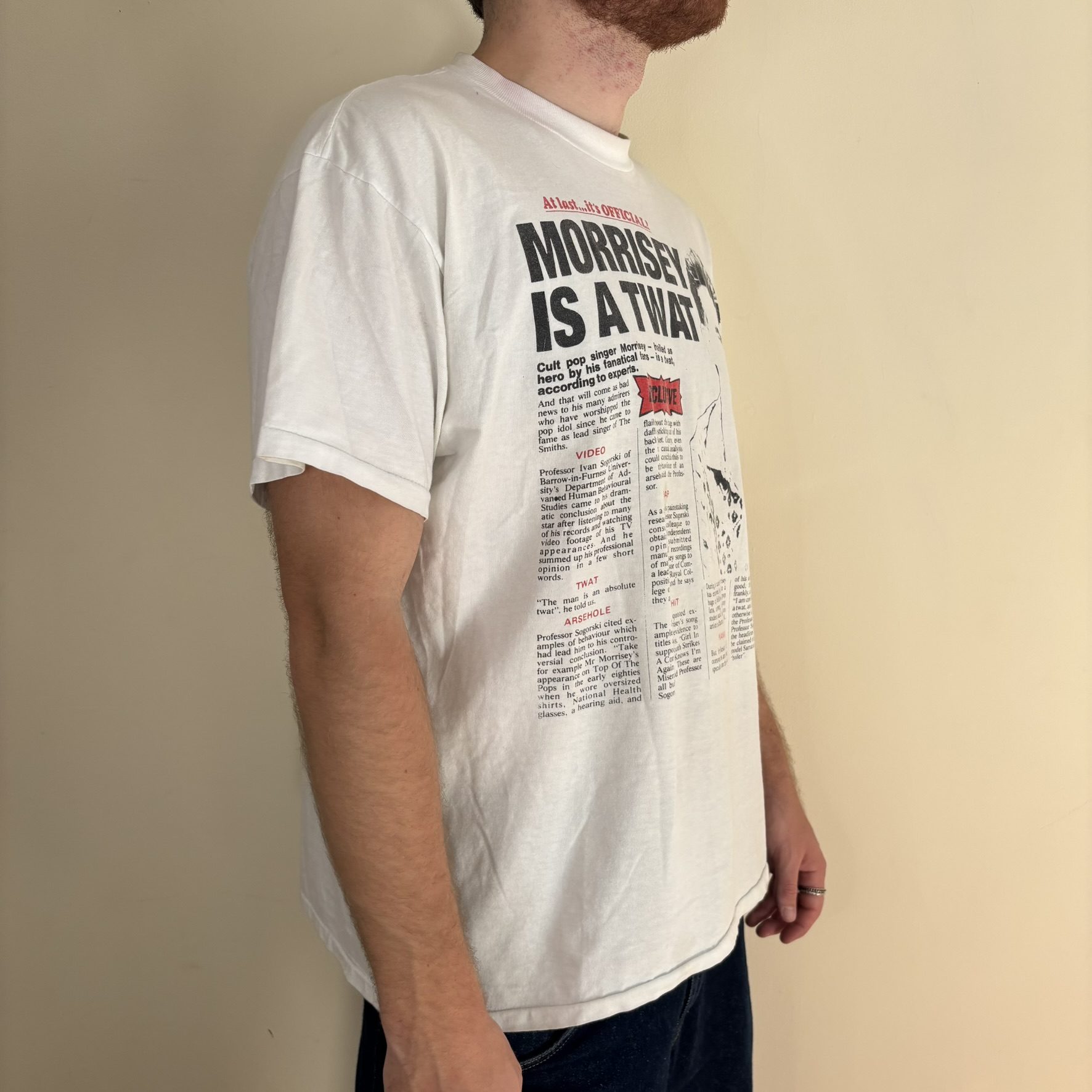 Vintage Morrissey Is A Twat Viz Parody T Shirt Oneita XL Smiths 80s 90s Tabloid image 2