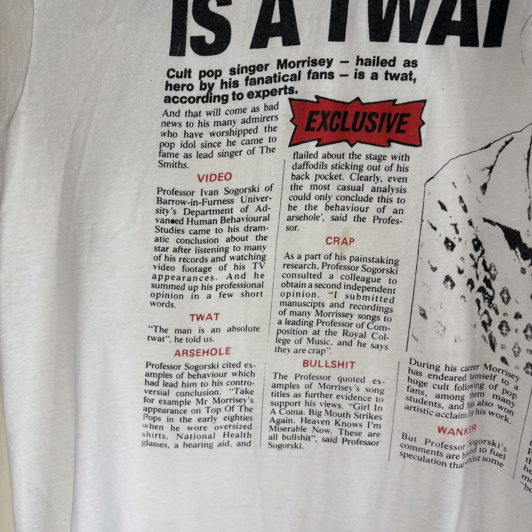 Vintage Morrissey Is A Twat Viz Parody T Shirt Oneita XL Smiths 80s 90s Tabloid image 10