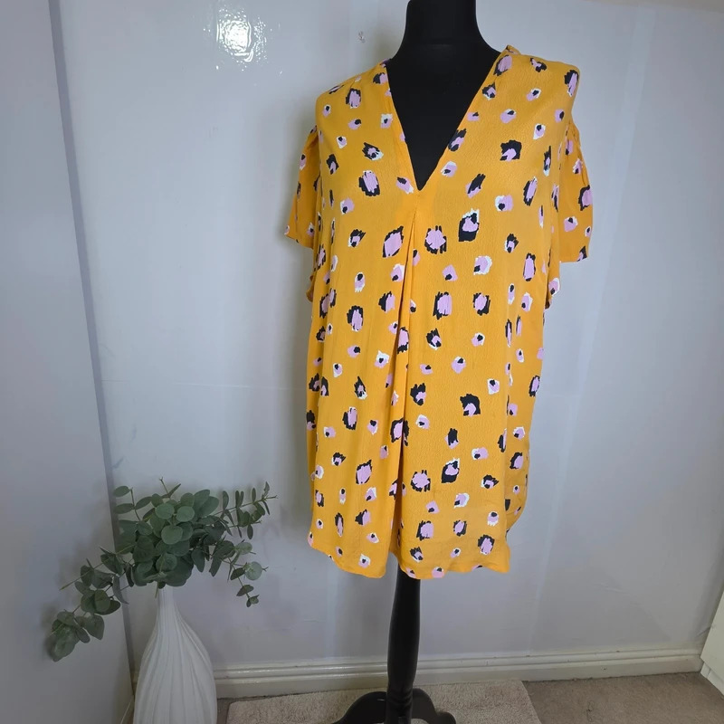 Monsoon Mustard Leopard Print V Neck Blouse Top Size 20 Plus Size