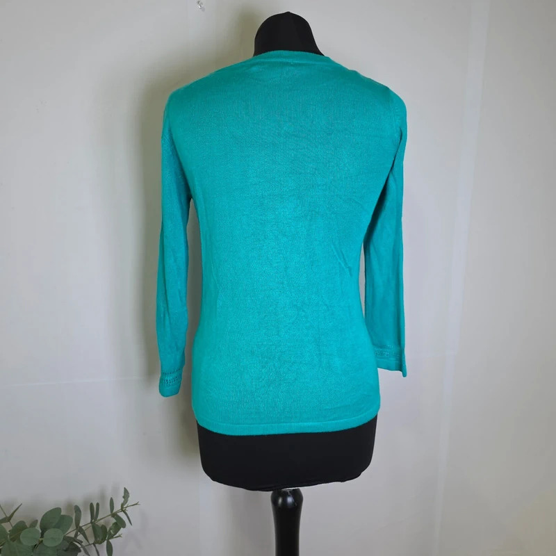 Monsoon Turquoise Pointelle Knit Cardigan – Size 10 – Generous Fit image 4