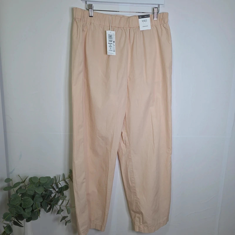 M&S Cream cotton straight leg trousers size 14 regular nwt