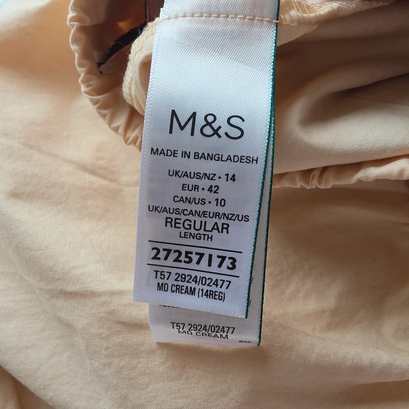 M&S Cream cotton straight leg trousers size 14 regular nwt image 7