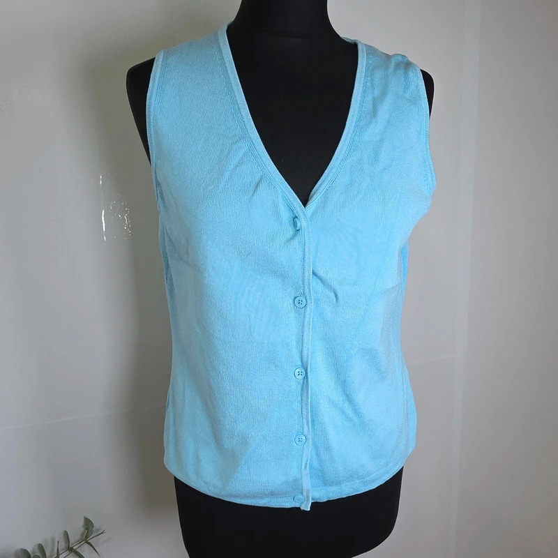 Primark Aqua Blue Button Front Knitted Waistcoat Vest Size M