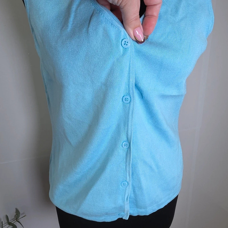 Primark Aqua Blue Button Front Knitted Waistcoat Vest Size M image 2