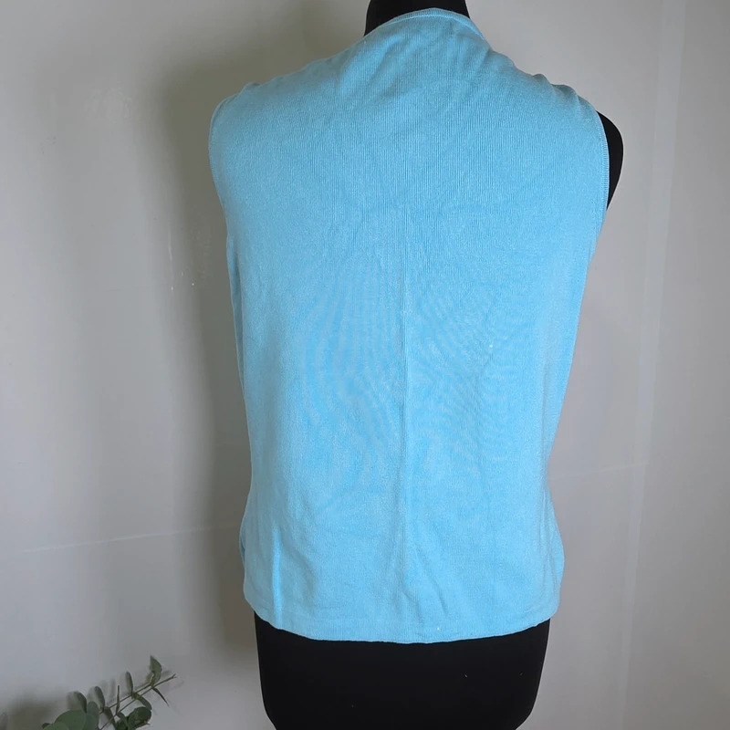 Primark Aqua Blue Button Front Knitted Waistcoat Vest Size M image 3