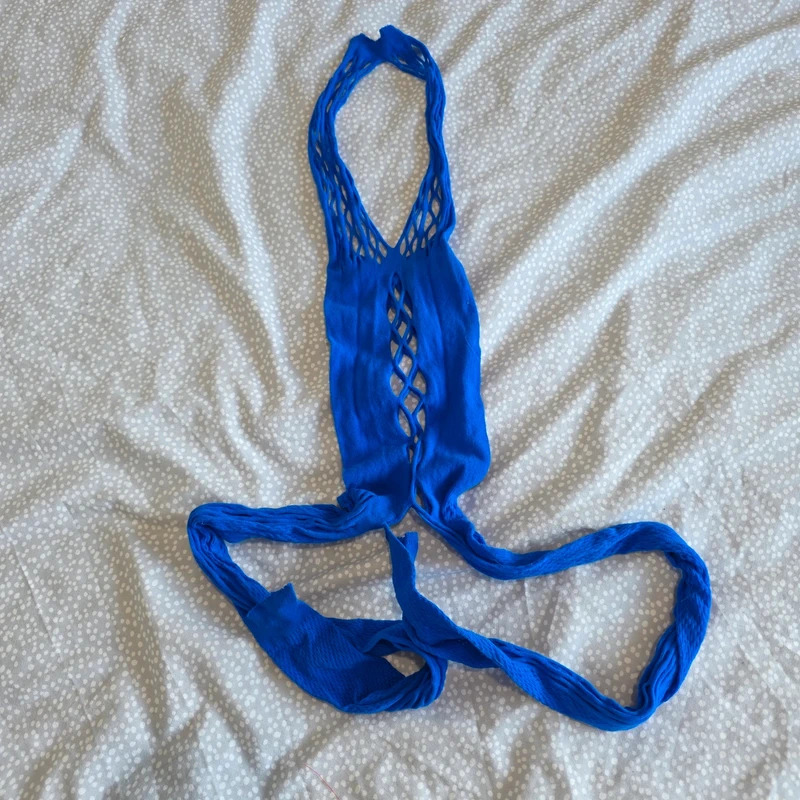 Blue fishnet bodystocking preloved one size 16 plus