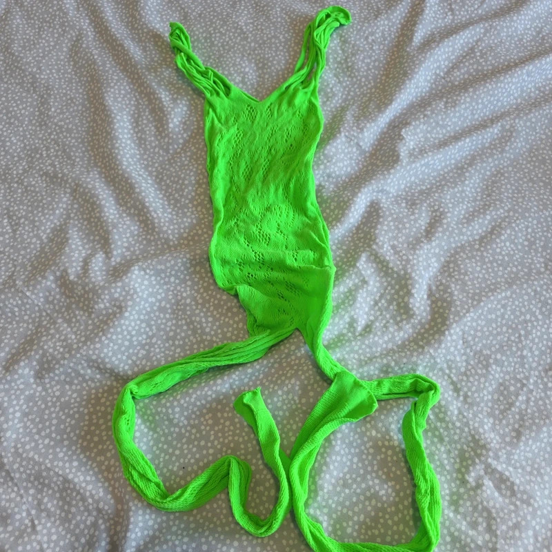Lime green fishnet bodystocking preloved one size 16 plus
