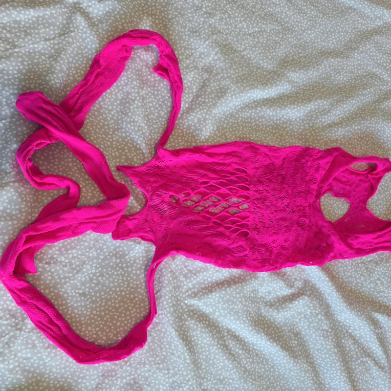 Bright pink fishnet bodystocking preloved one size 16 plus