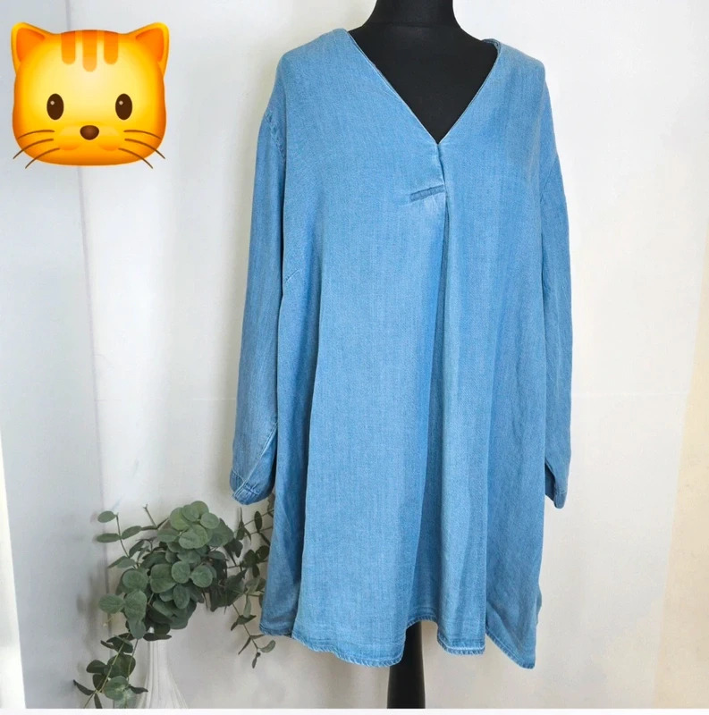V by Very Blue Chambray Look Tunic Dress UK 26 NWT Oversized Long Sleeve