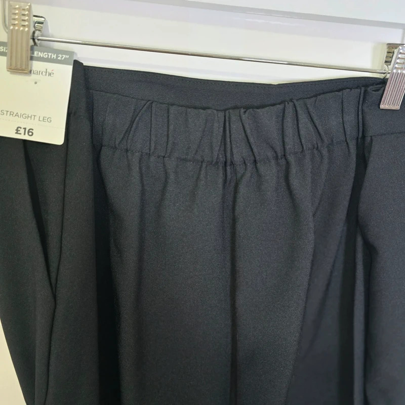 Bonmarché Black Straight Leg Trousers Size 26 27" Length NWT Pull On Pockets image 3