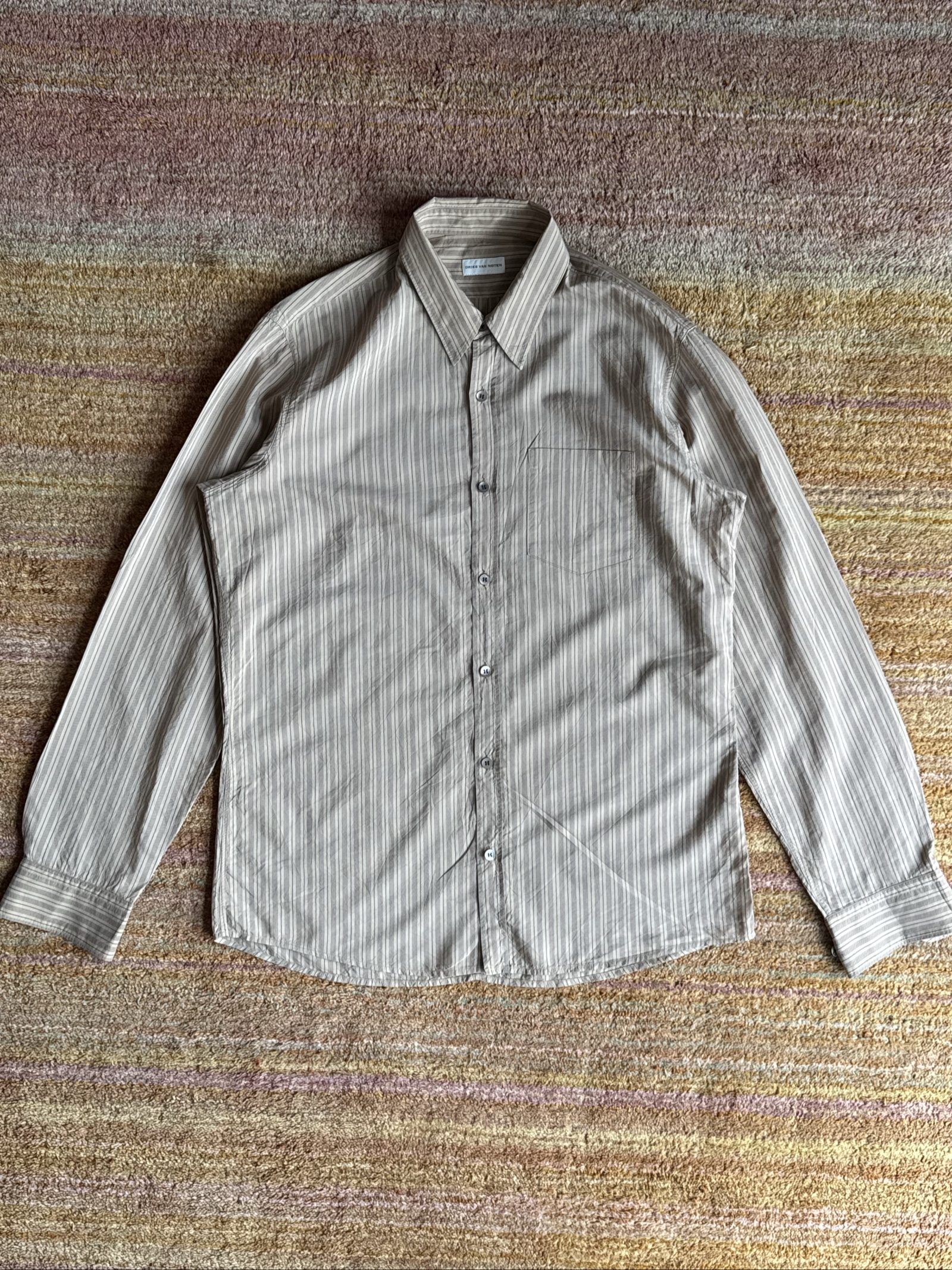Dries Van Noten Beige & Brown Striped Shirt Size 52 Cotton & Cupro image 2