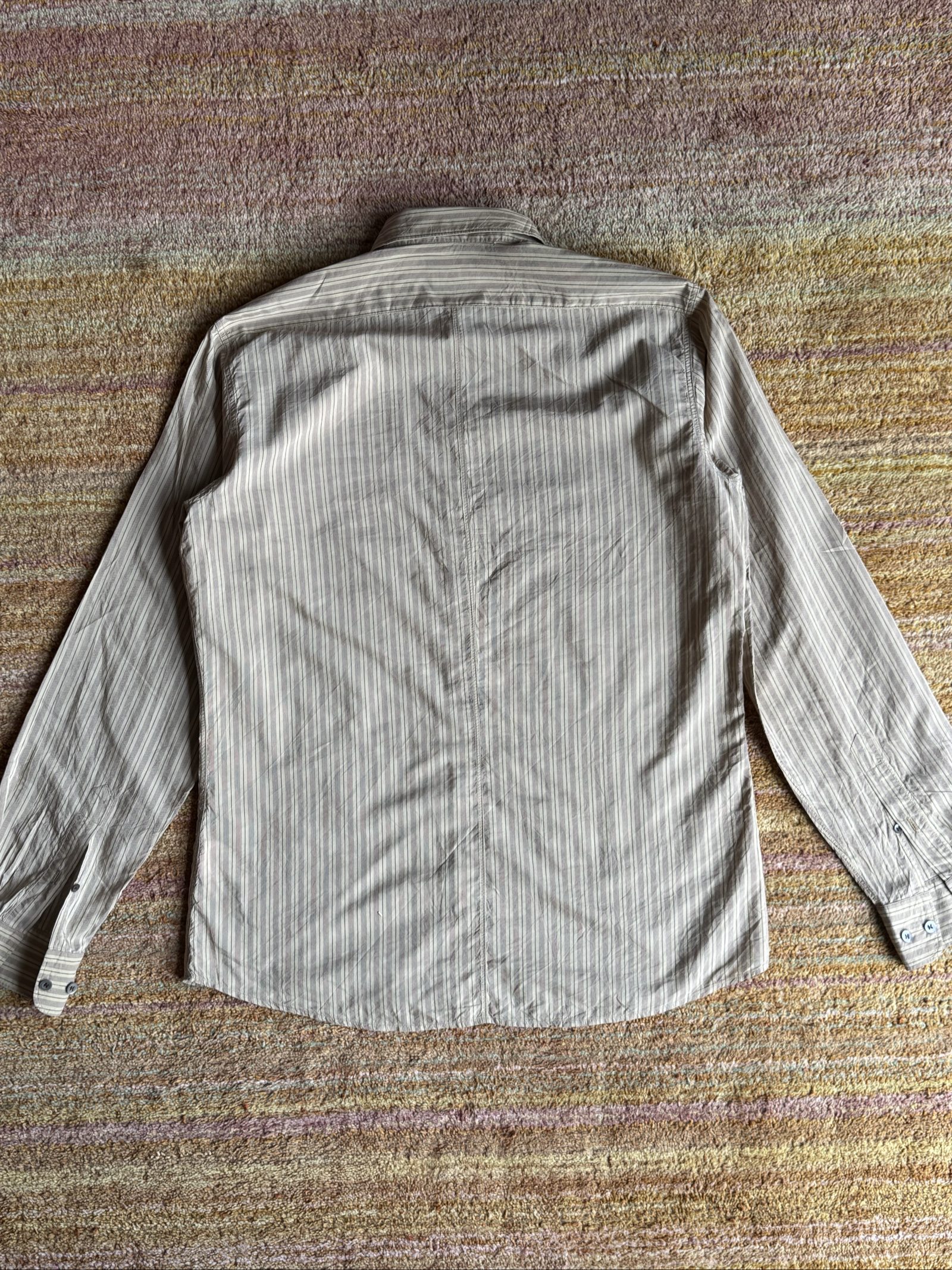 Dries Van Noten Beige & Brown Striped Shirt Size 52 Cotton & Cupro image 3