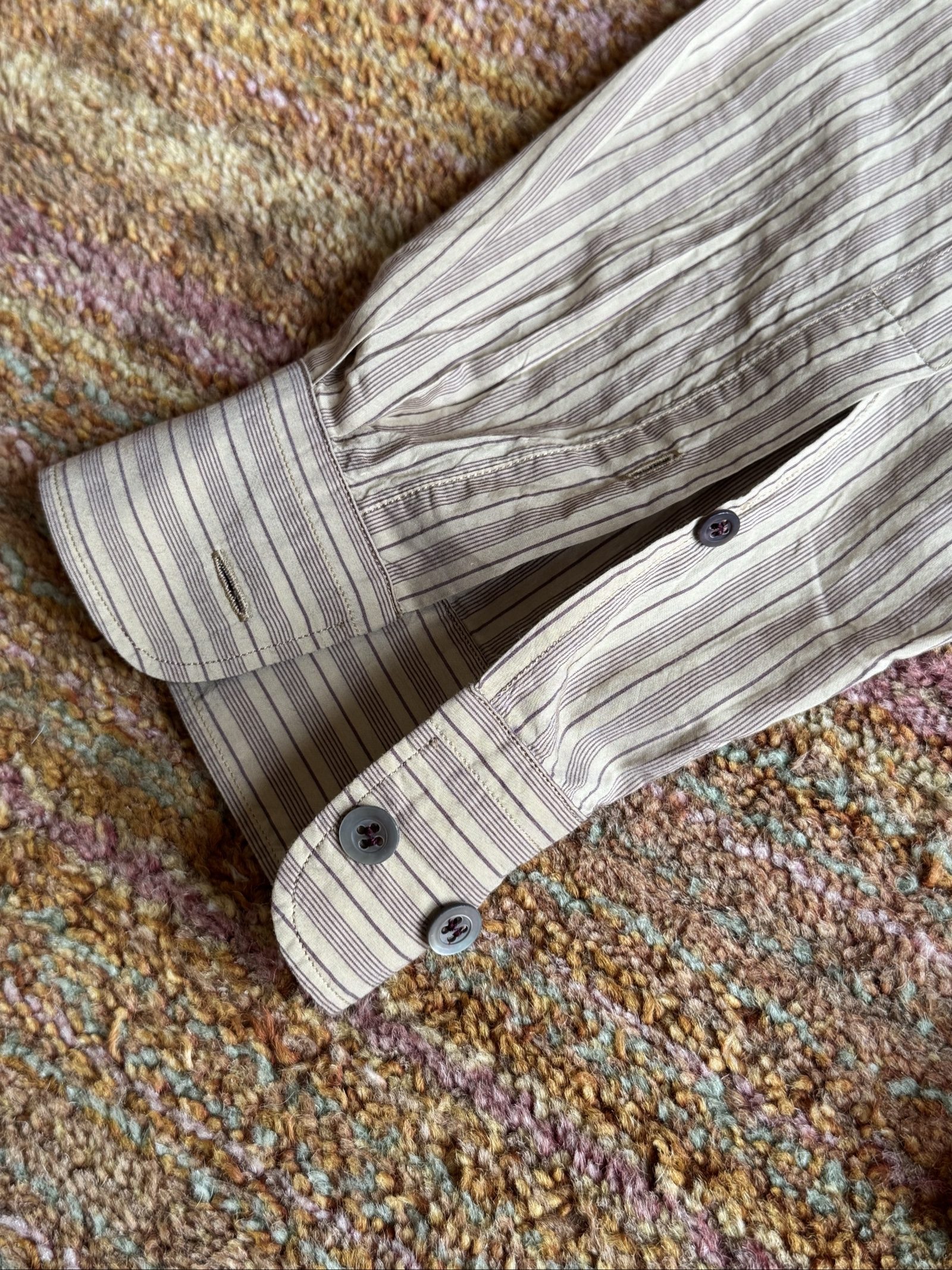 Dries Van Noten Beige & Brown Striped Shirt Size 52 Cotton & Cupro image 4