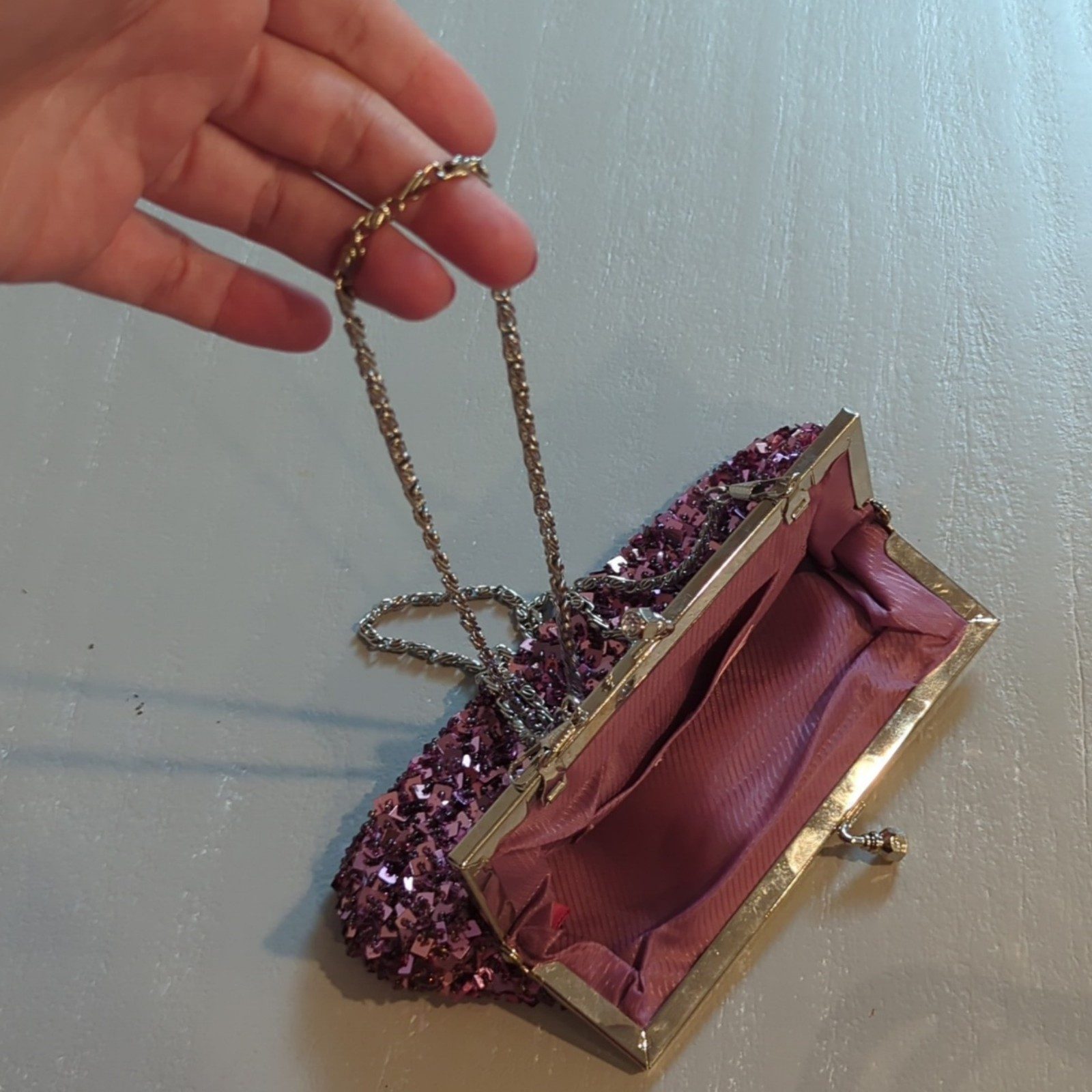 Pink Sequin Evening Clutch Bag with Chain Strap image 3