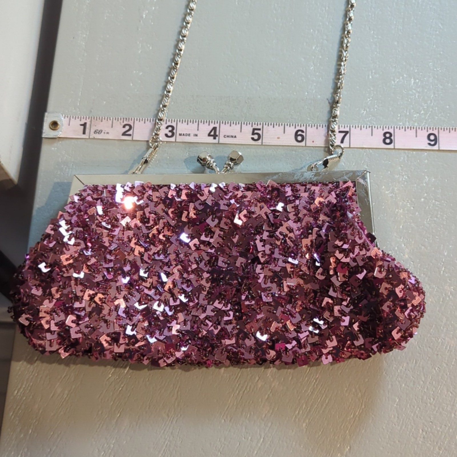 Pink Sequin Evening Clutch Bag with Chain Strap image 4