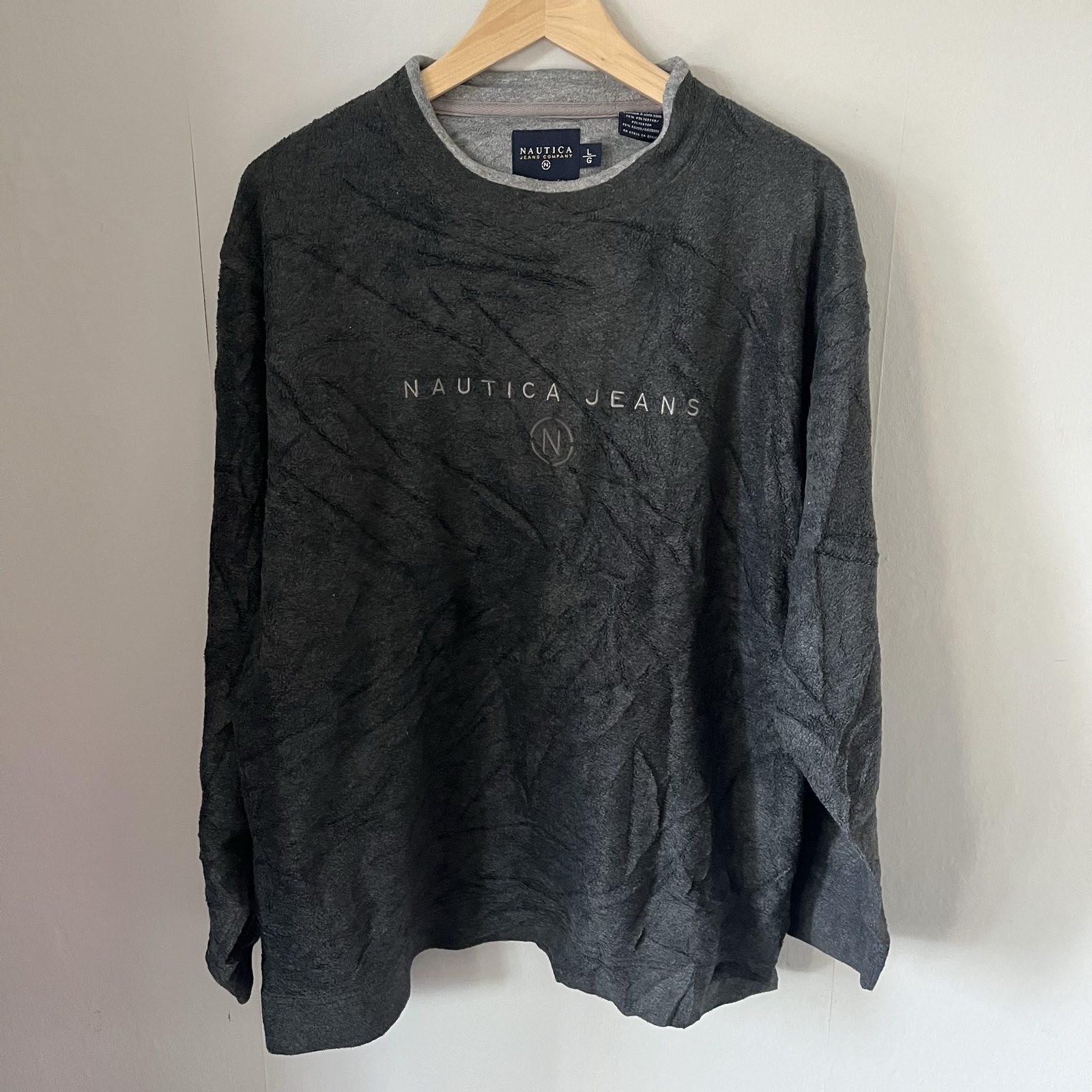 Nautica Men's Grey Fleece Sweatshirt Large Soft Texture