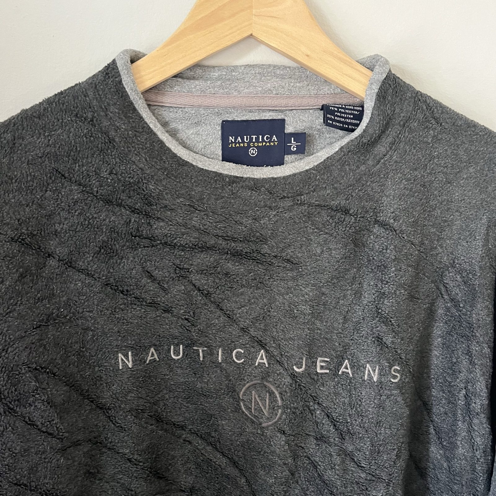 Nautica Men's Grey Fleece Sweatshirt Large Soft Texture image 2