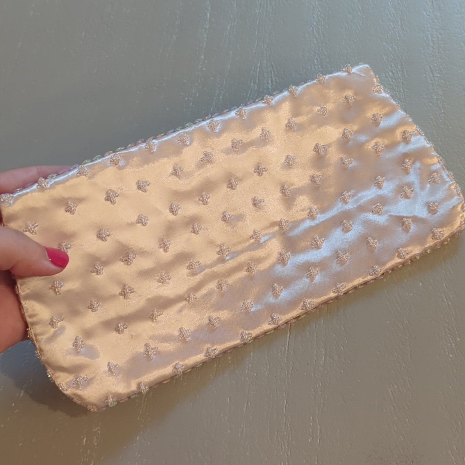 Pink Beaded Sequin Evening Clutch Bag with Satin Lining image 2