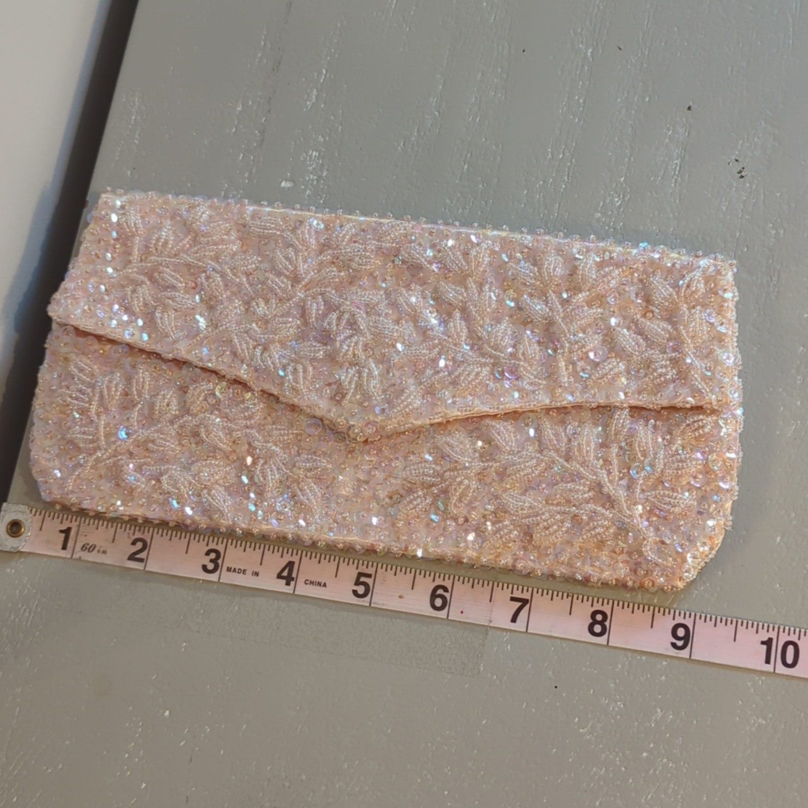 Pink Beaded Sequin Evening Clutch Bag with Satin Lining image 5