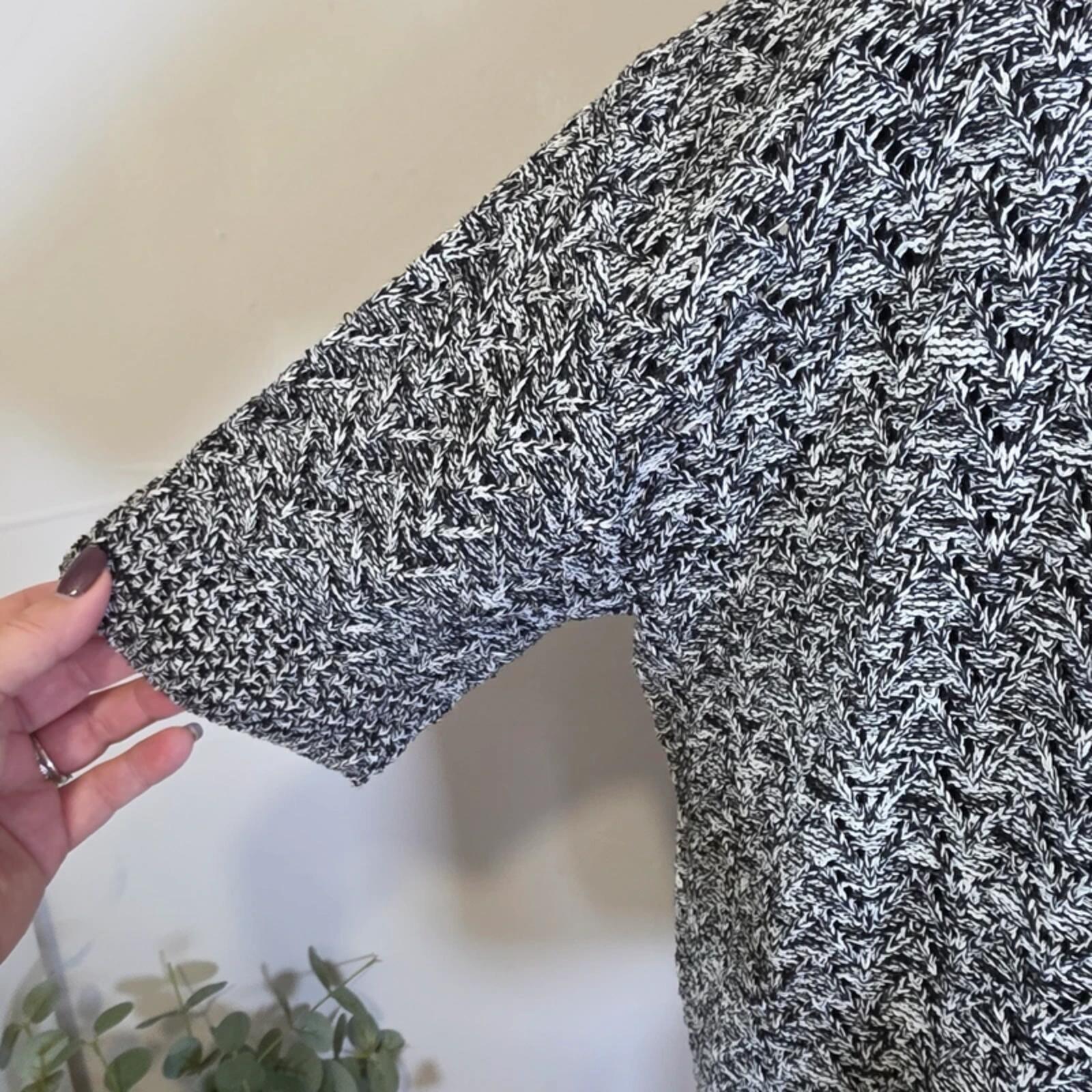 Pulse Black White Marled Knit Tie Front Cardigan Vintage UK 16 18 image 3