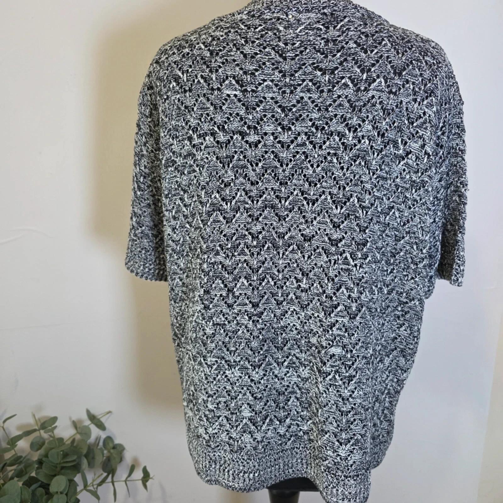 Pulse Black White Marled Knit Tie Front Cardigan Vintage UK 16 18 image 4
