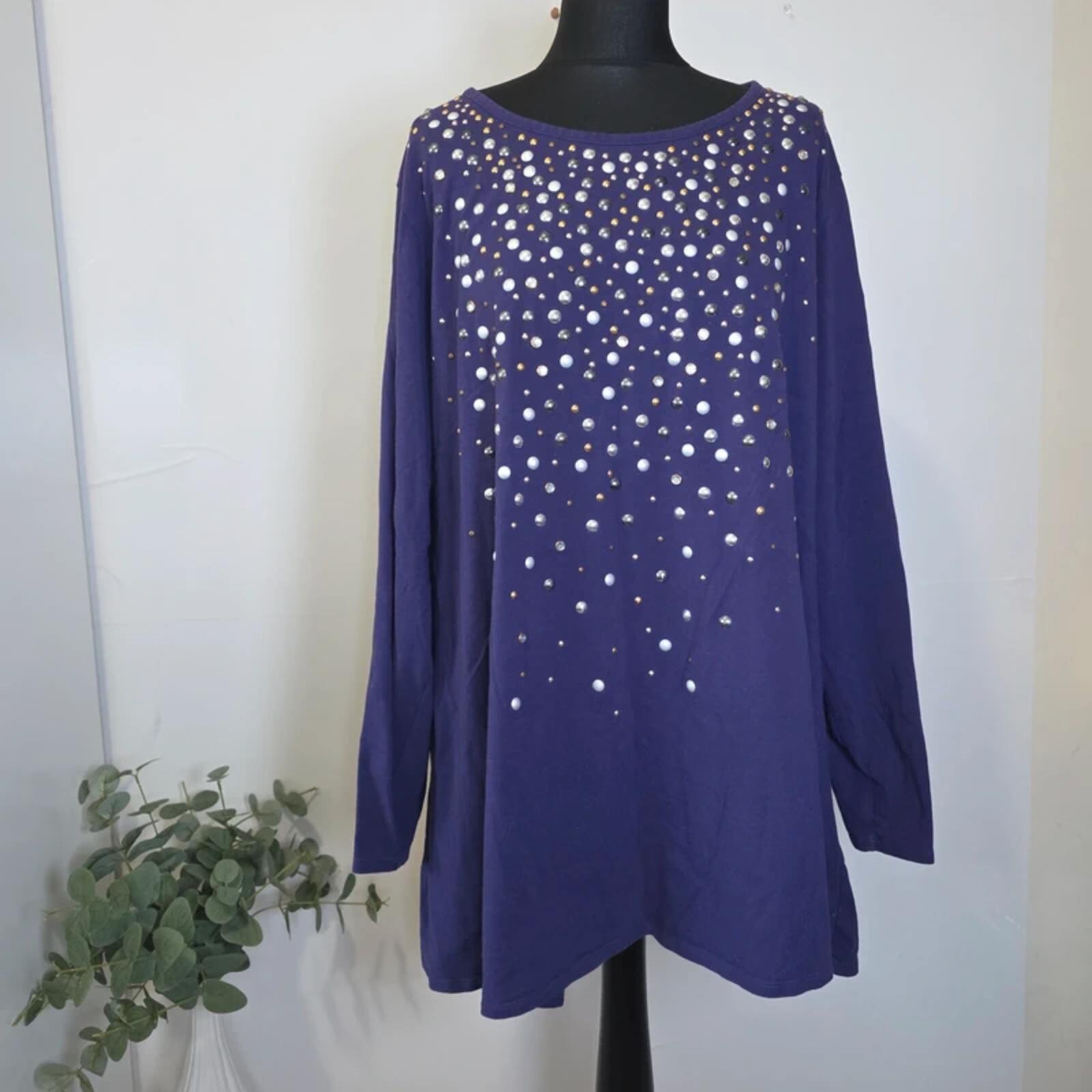 DG2 Diane Gilman Purple Embellished Tunic Top 2XL
