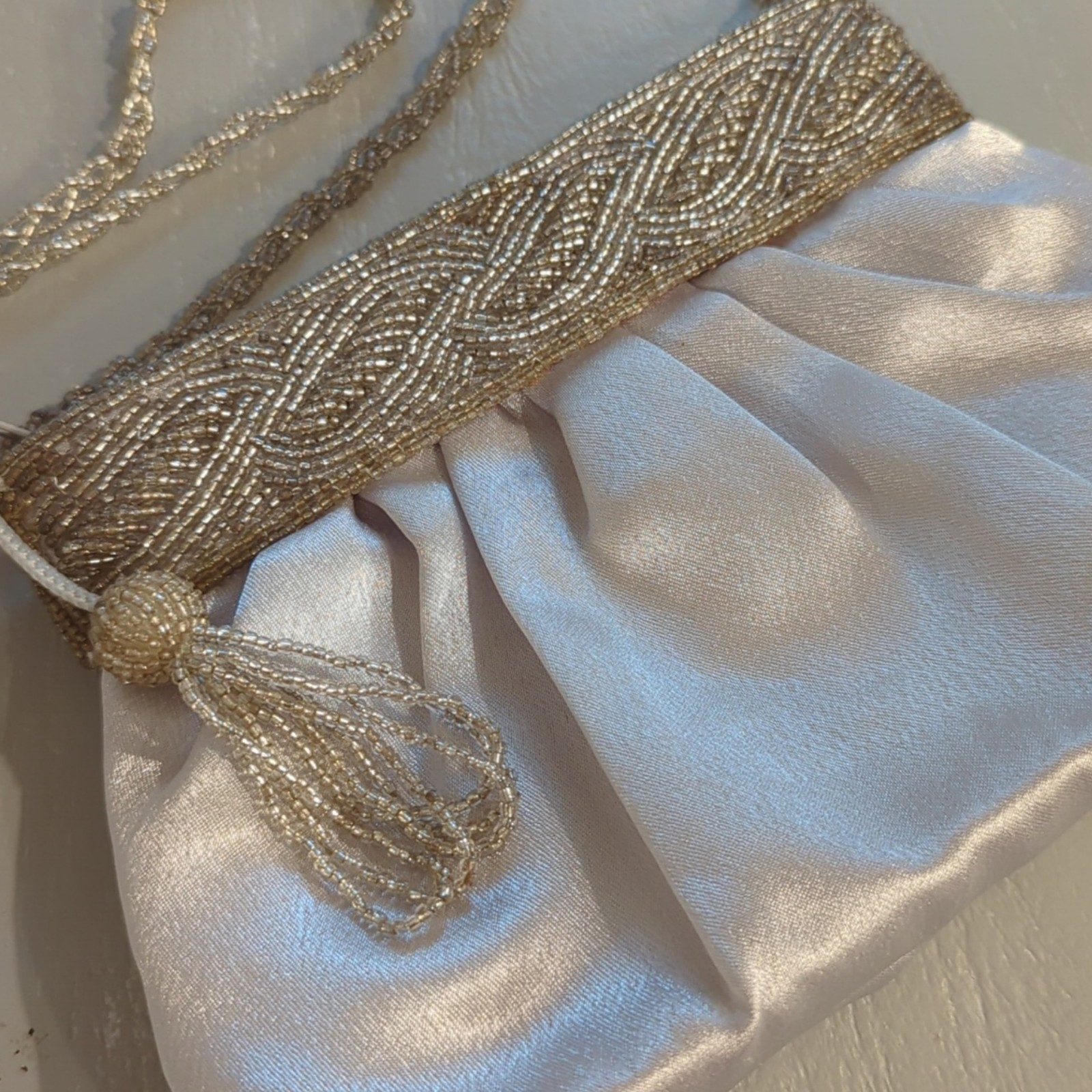 Beaded White Satin Evening Bag image 2