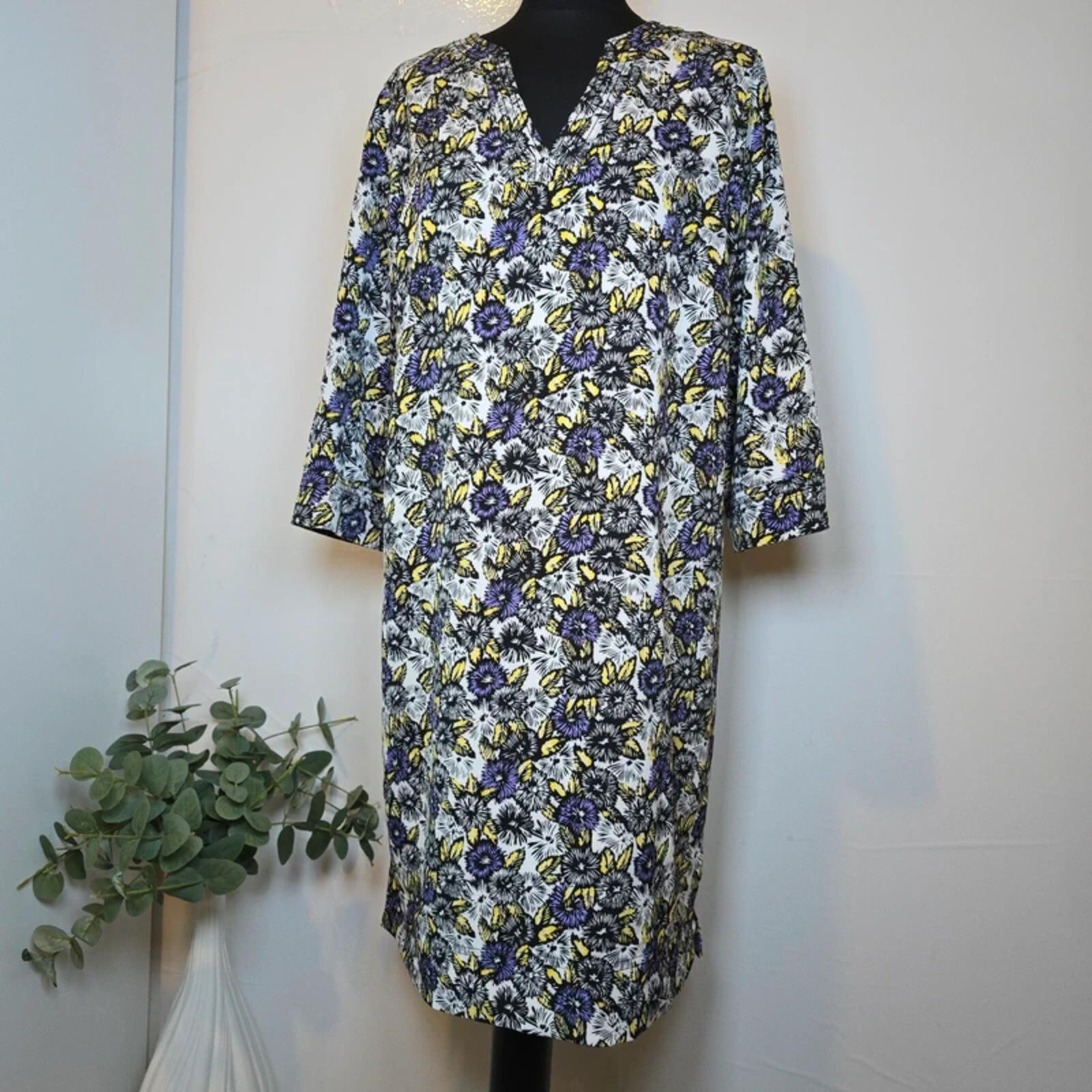 Next Floral Shift Midi Dress Purple Yellow Print UK 14