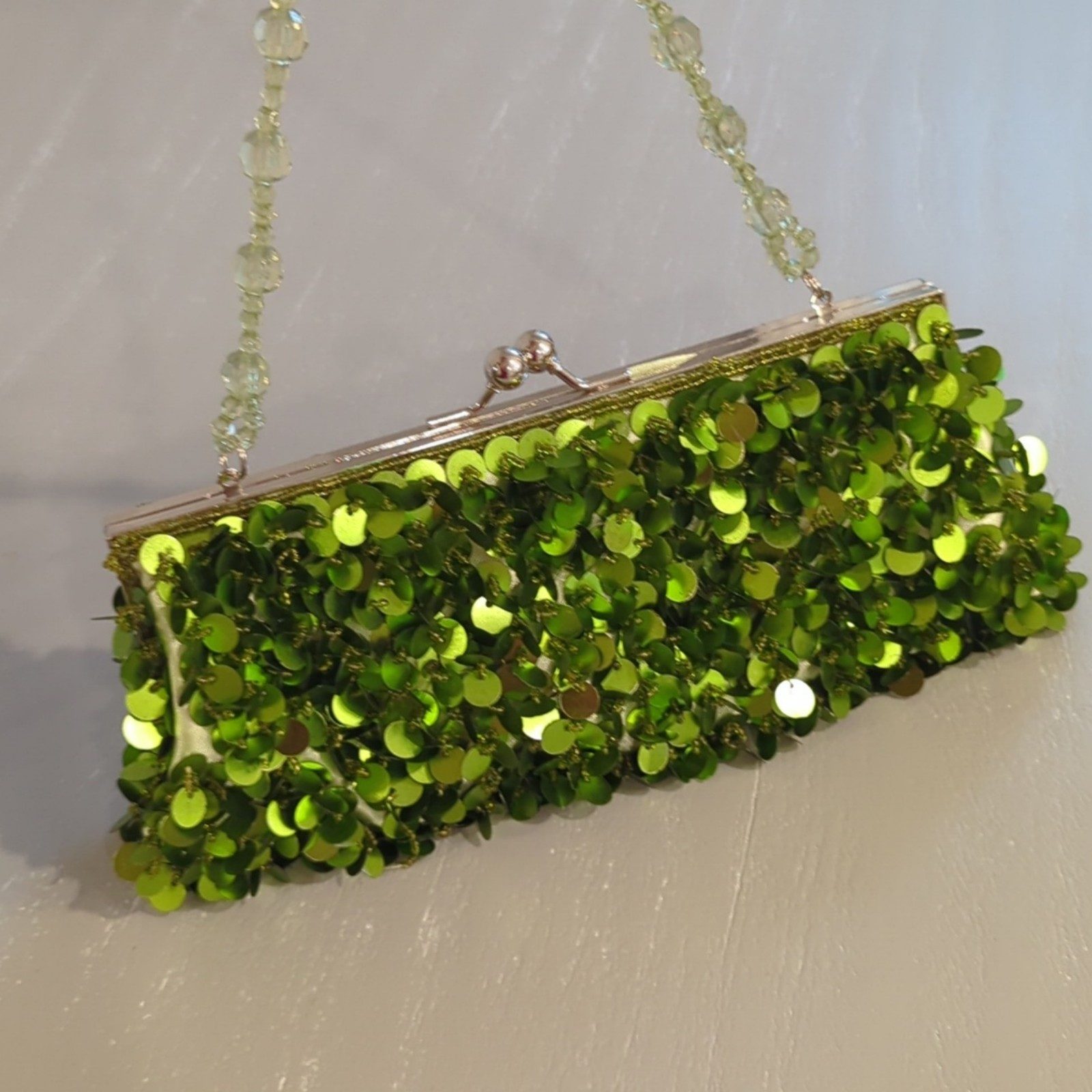 Green Sequin Beaded Evening Bag 11 inch image 3