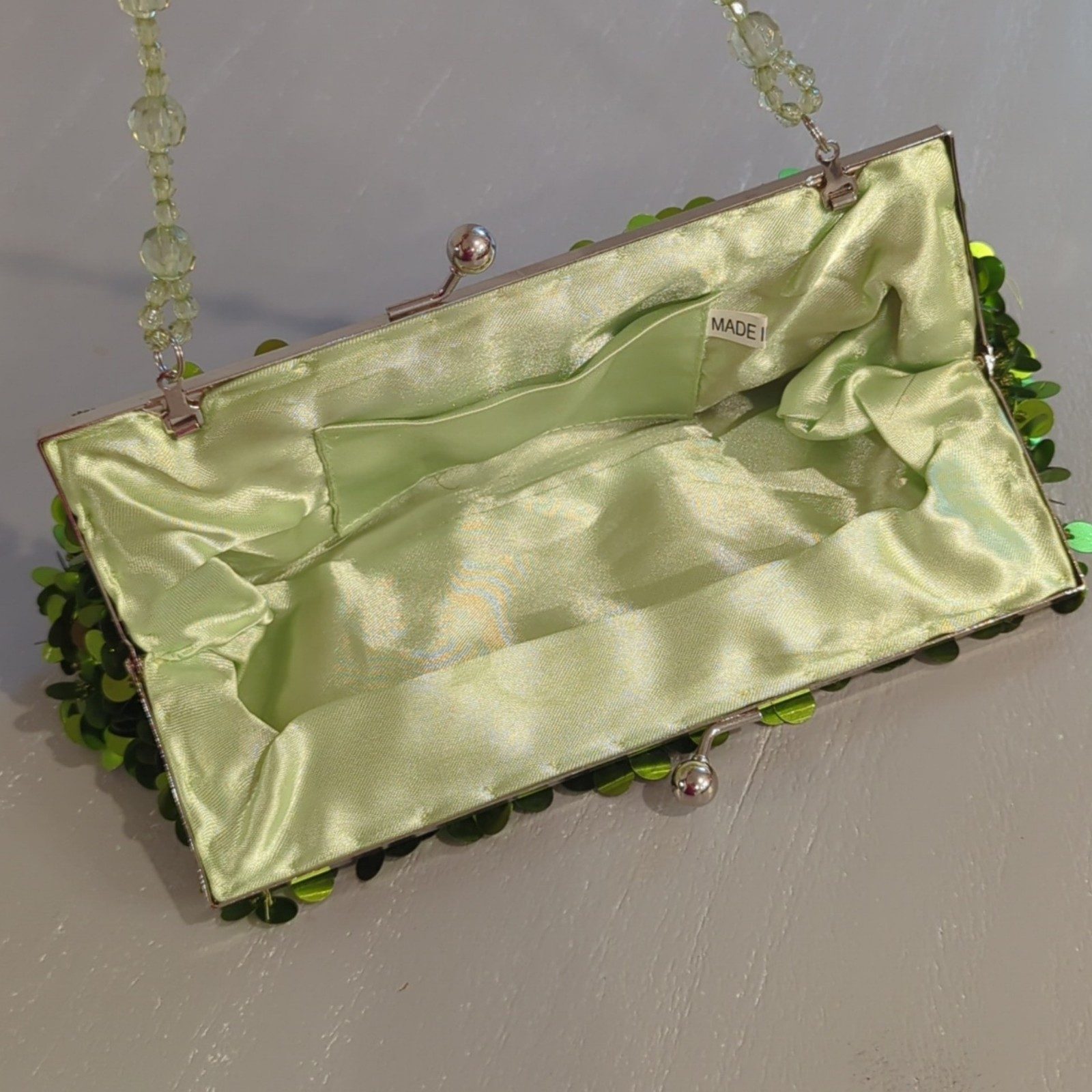 Green Sequin Beaded Evening Bag 11 inch image 4