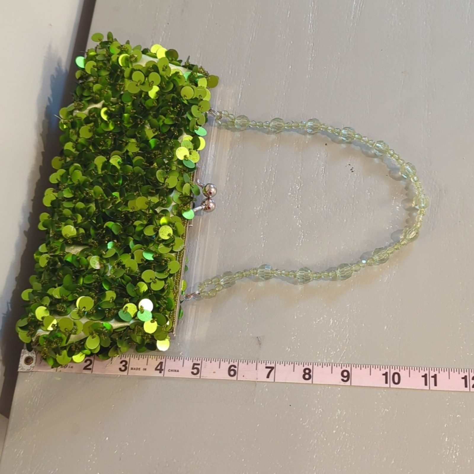 Green Sequin Beaded Evening Bag 11 inch image 6