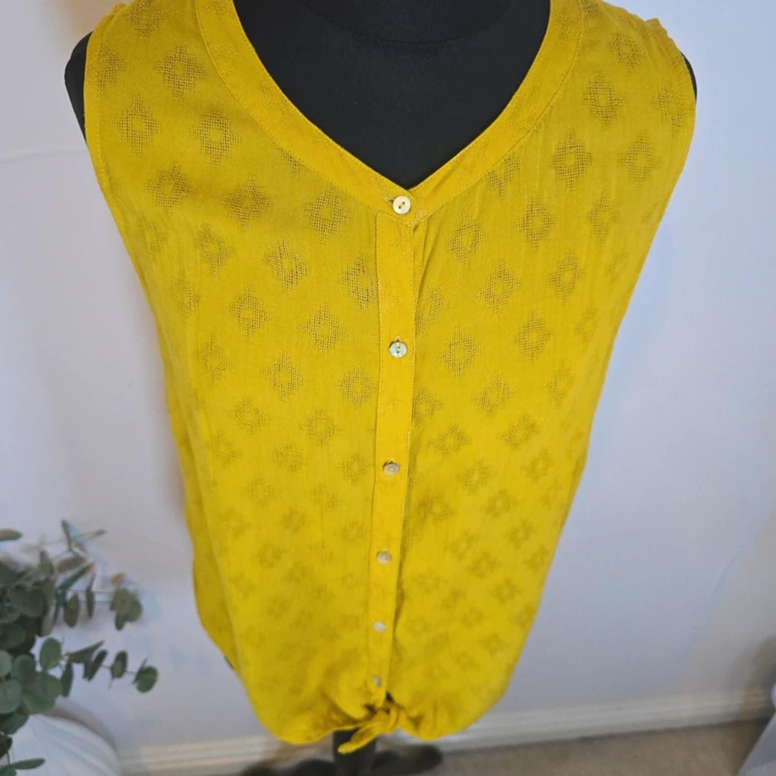 TU Mustard Yellow Sleeveless Tie Front Blouse Top UK14 Boho Summer image 2