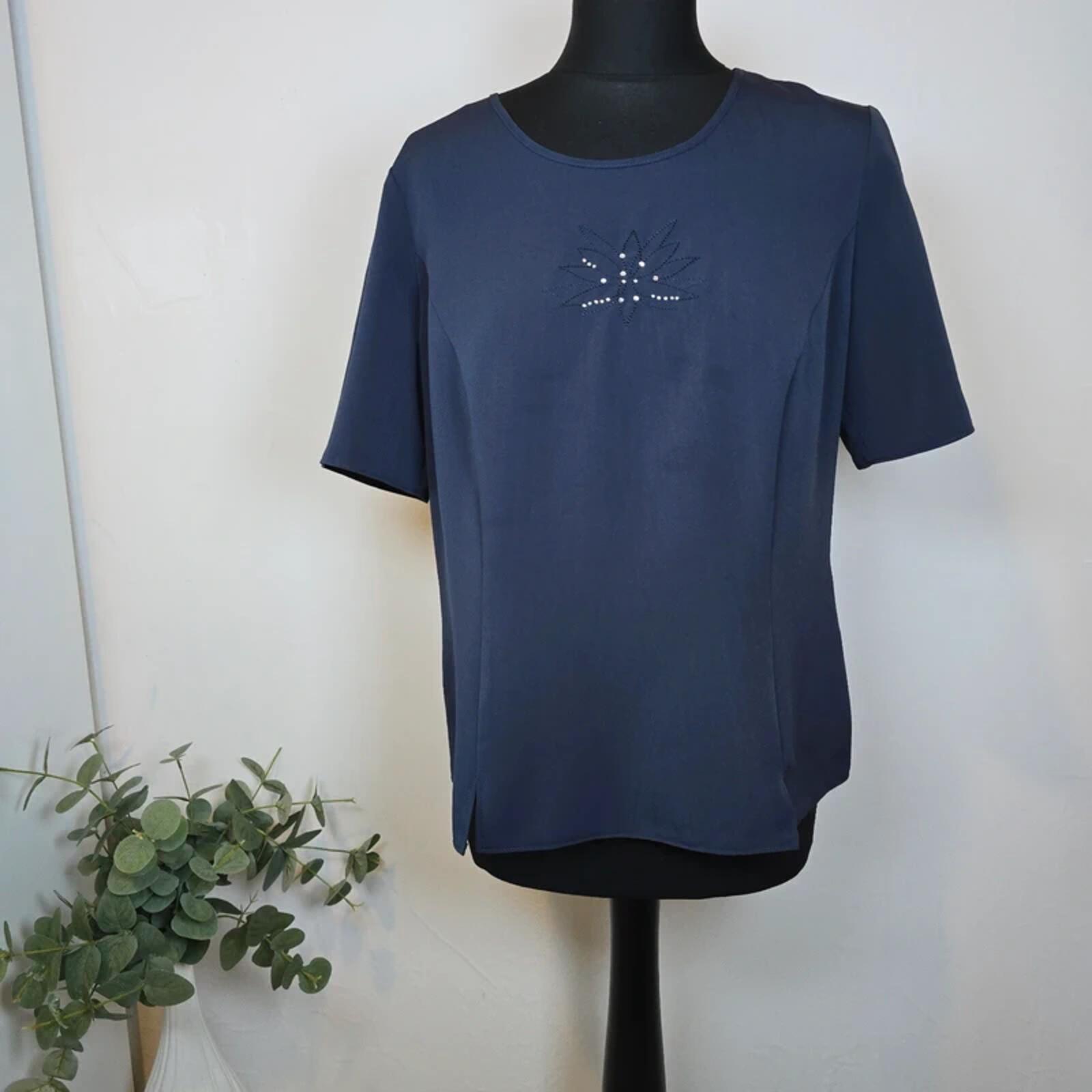 Habella Navy Embellished Floaty Blouse Top Size 12 UK Elegant Layered Hem