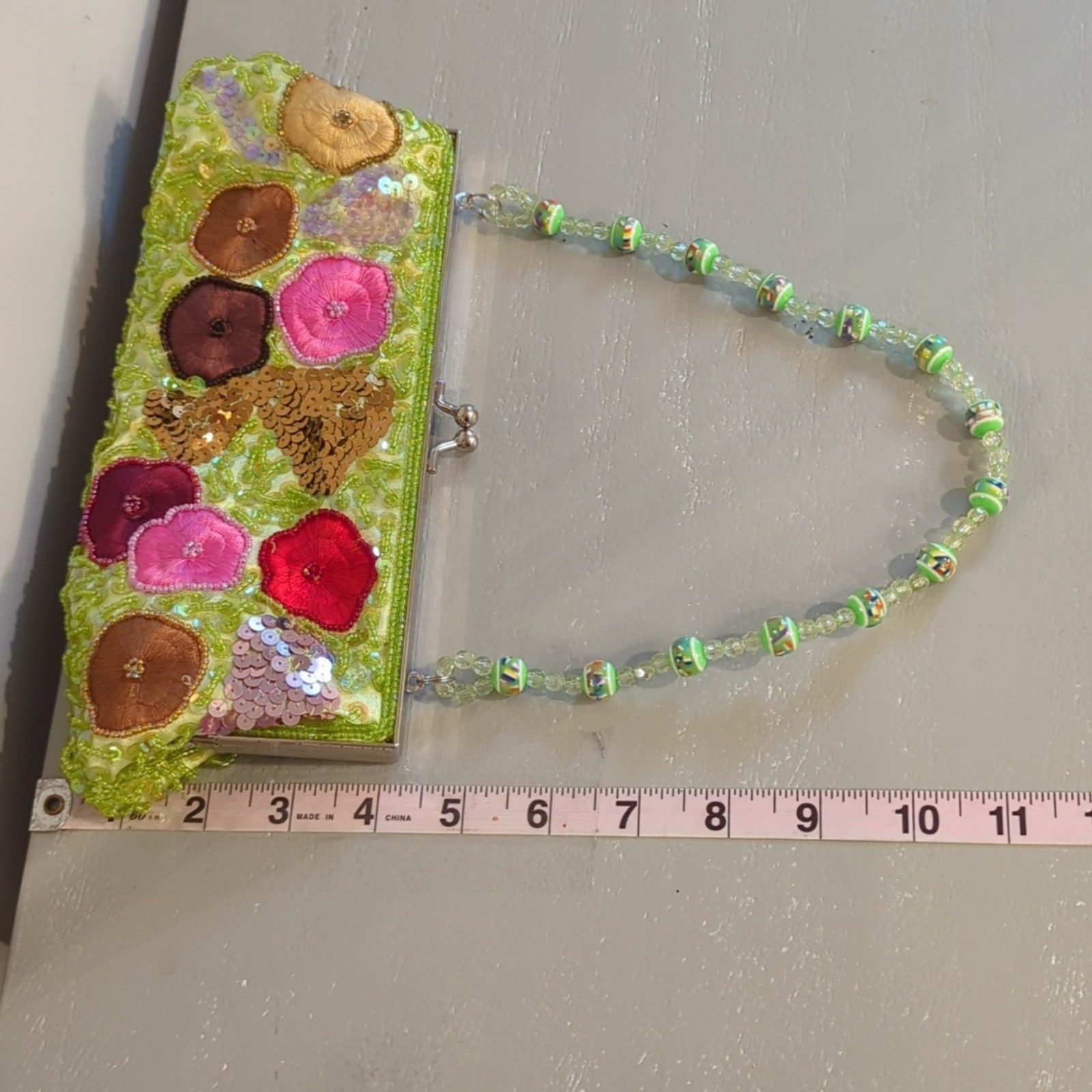 Beaded Multi Floral Embroidered Green Sequin Evening Bag Clutch image 5