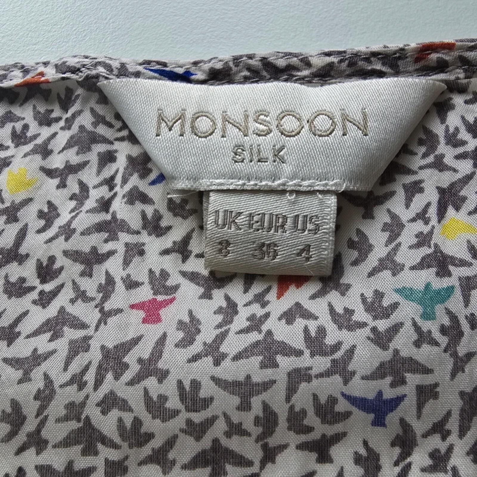 Monsoon Silk Bird Print Blouse Top UK 8 Boho Floaty Lightweight image 5