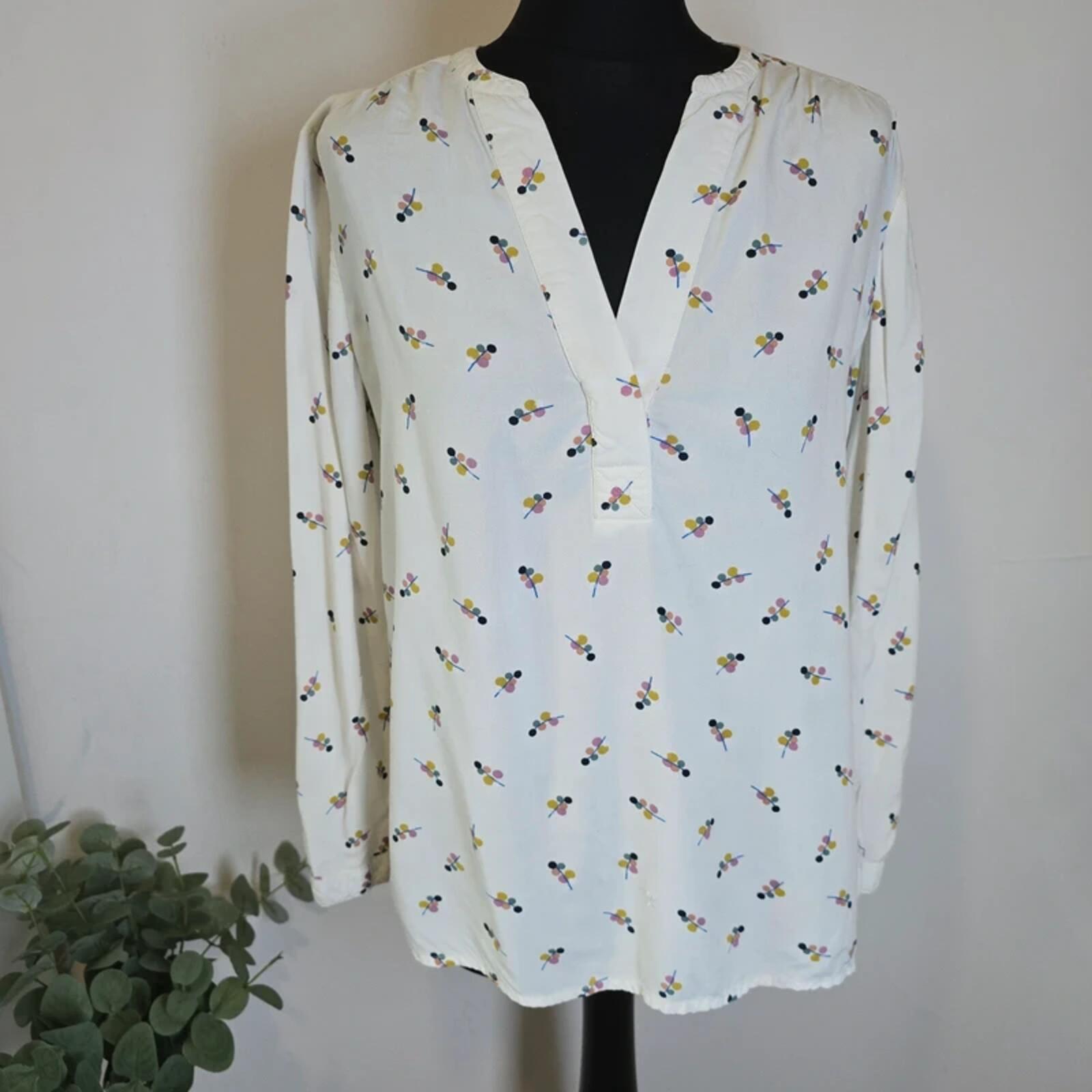 Crew Clothing Company White Print Blouse Top Size 12 Viscose