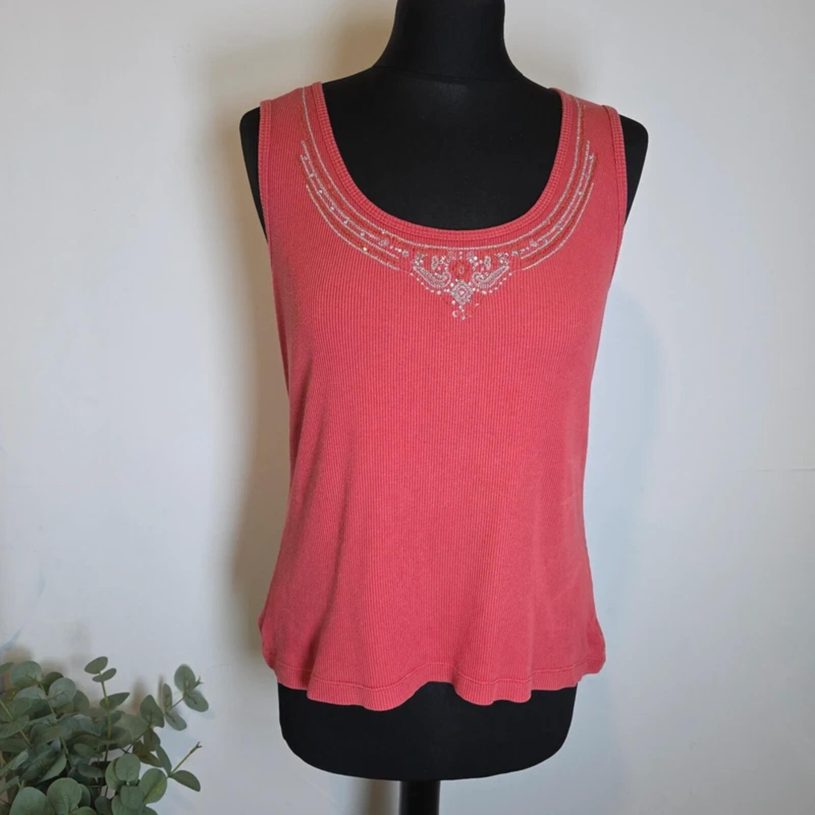 TU Coral Pink Embellished Ribbed Vest Top Size 18
