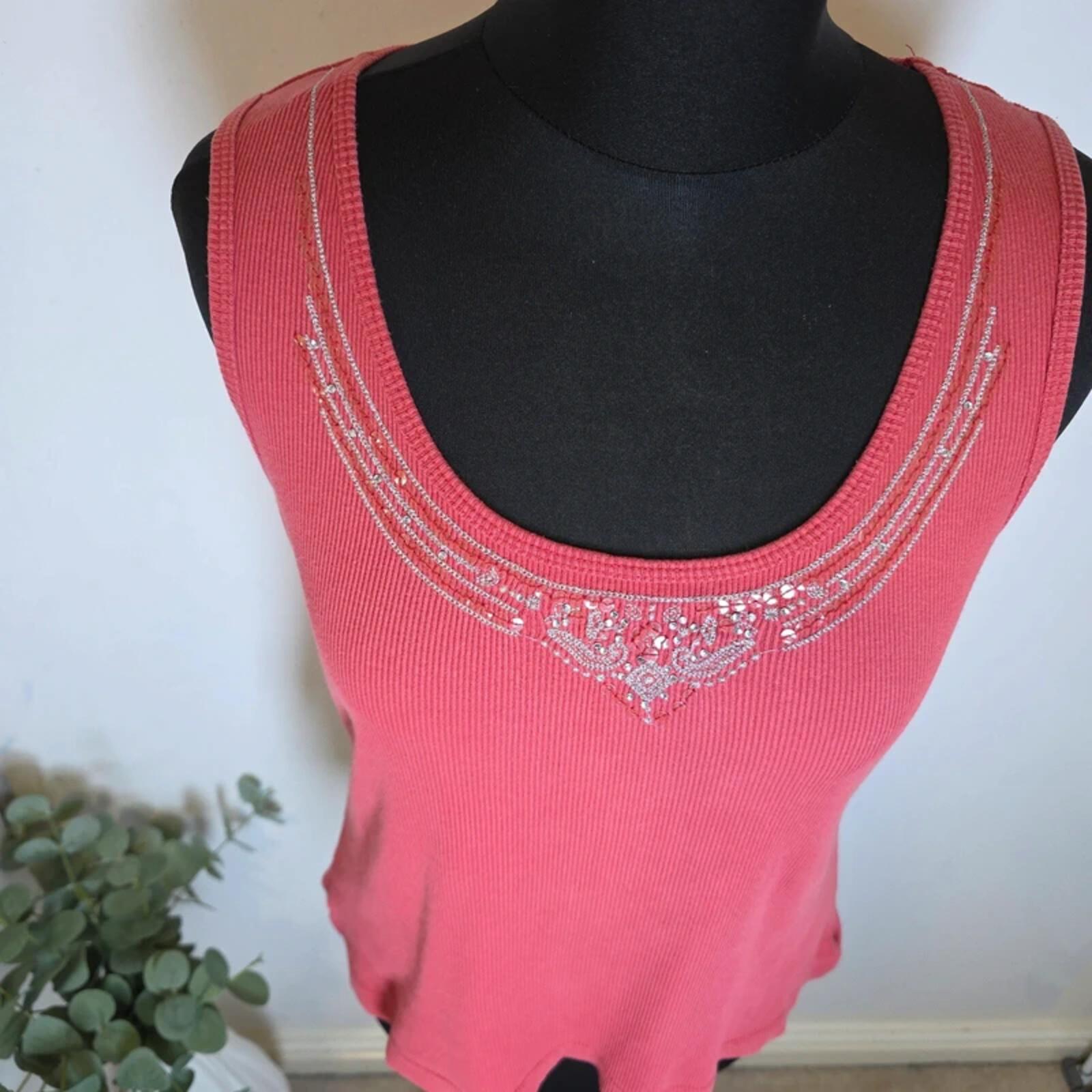 TU Coral Pink Embellished Ribbed Vest Top Size 18 image 2