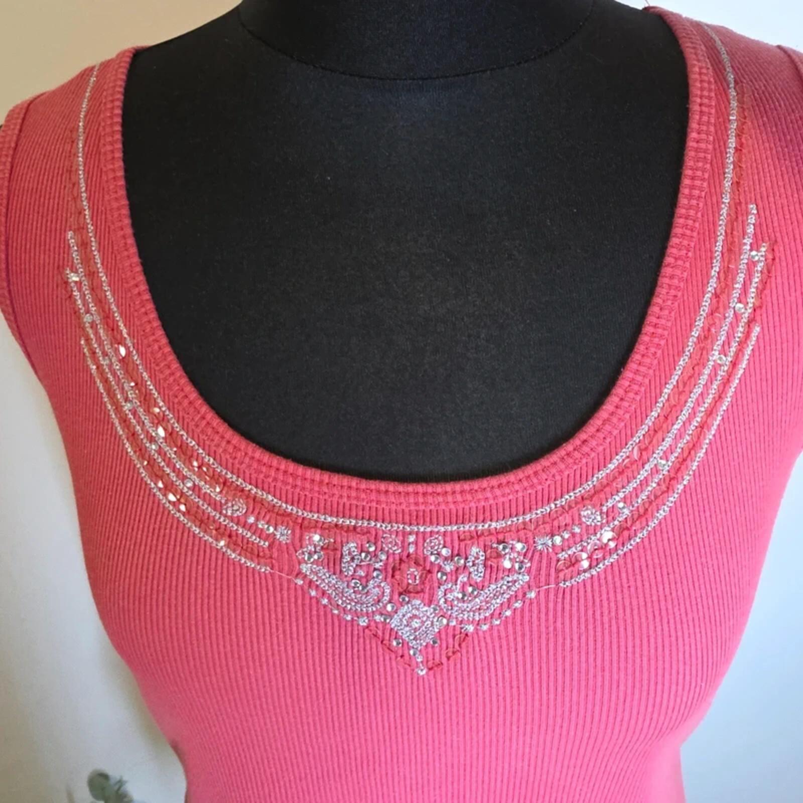 TU Coral Pink Embellished Ribbed Vest Top Size 18 image 4