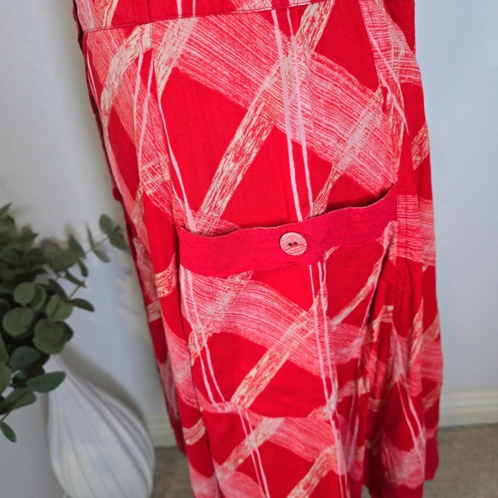 Y2K Monsoon Red Abstract Button Front Midi Skirt UK 10 Boho Indie image 5